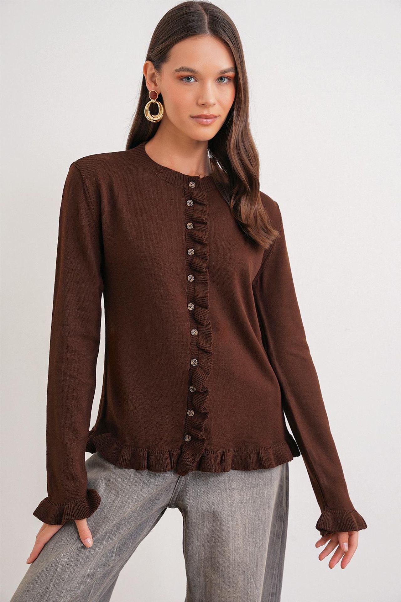 MIXRAY Frilly Ribbed Knit Cardigan 1