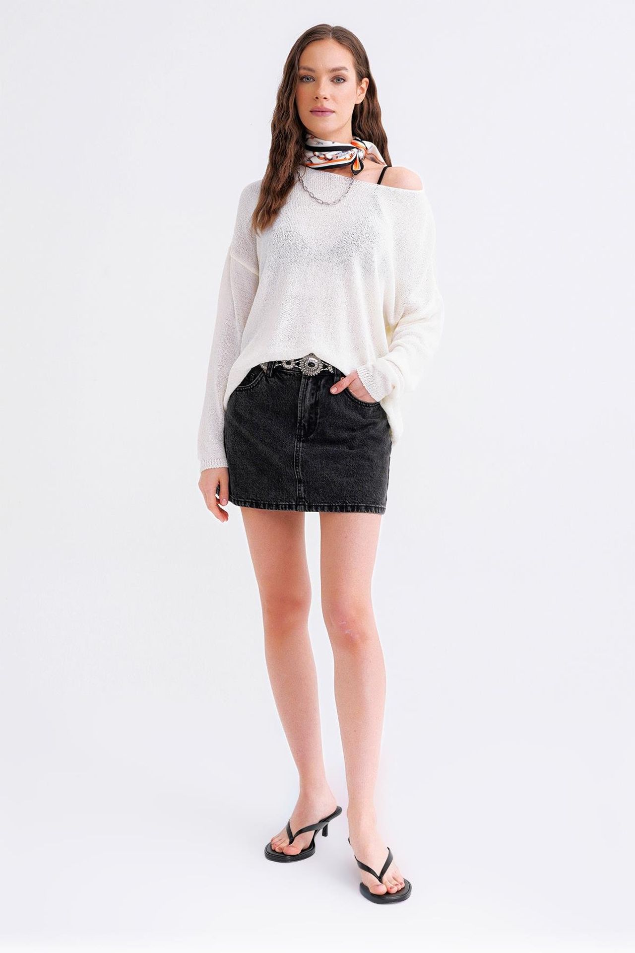 MIXRAY Oversized Boat Neck Knit Sweater 2