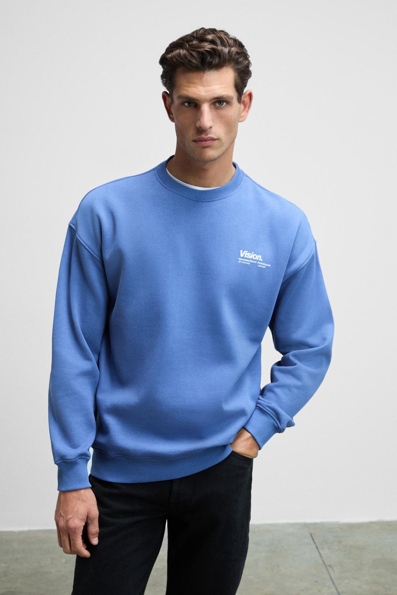 GRIMELANGE Baskılı Geniş Kalıp Bisiklet Yaka Sweatshirt 3