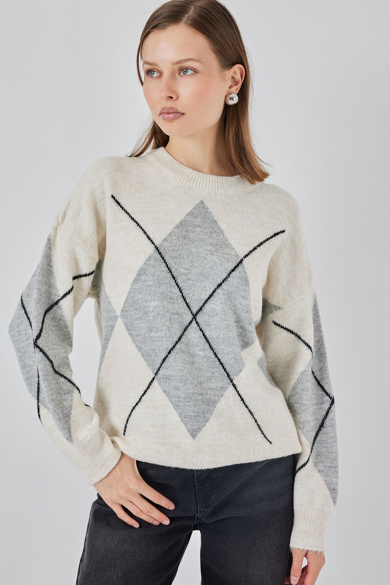 BDART Oversized Argyle Crew Neck Jumper 3