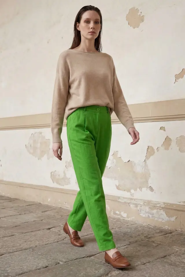 MY FASHION High-Waist Straight-Leg Crepe Trousers