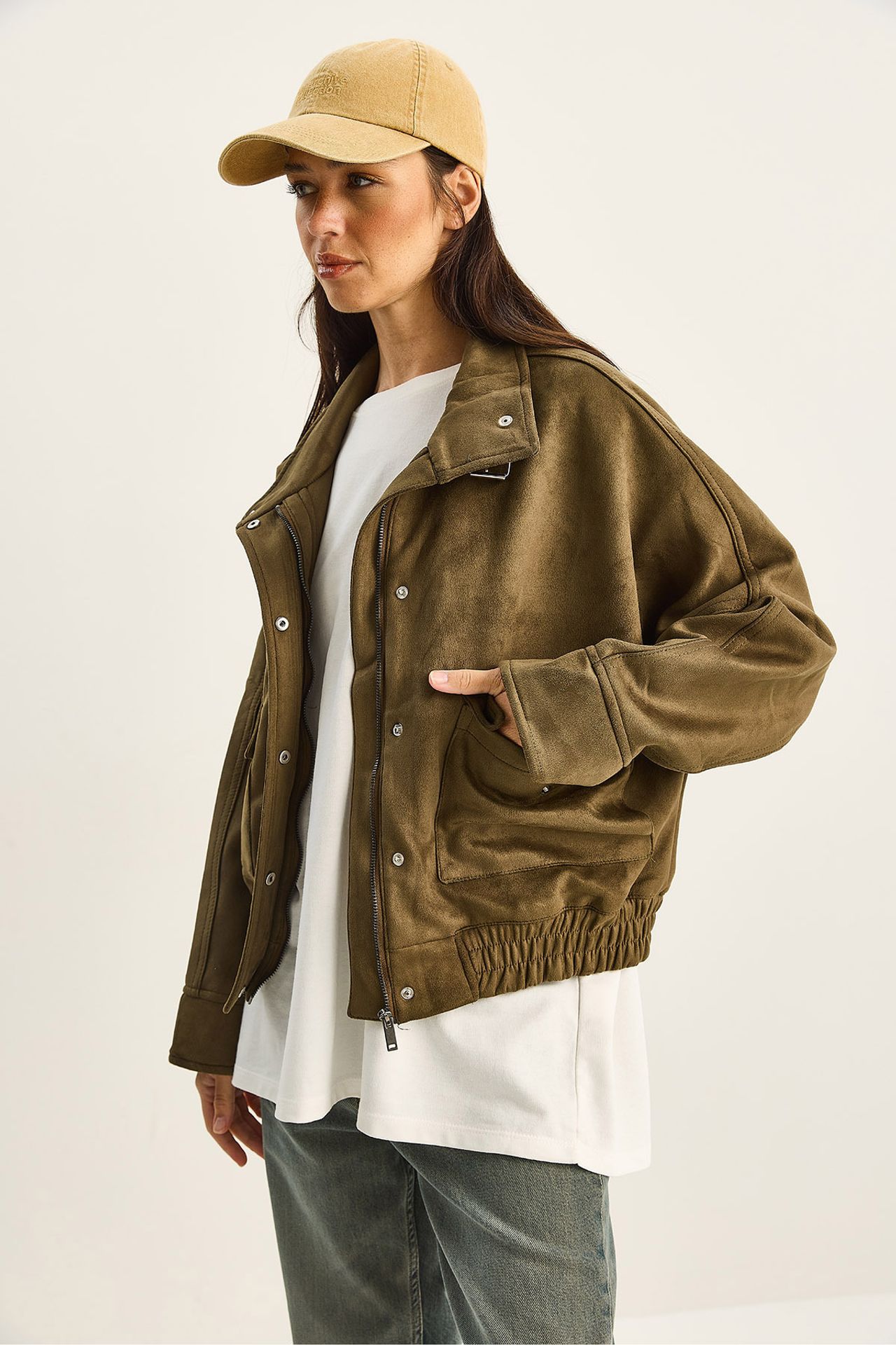 LUCCI Oversized Thick Gabardine Jacket with Zipper Closure 3