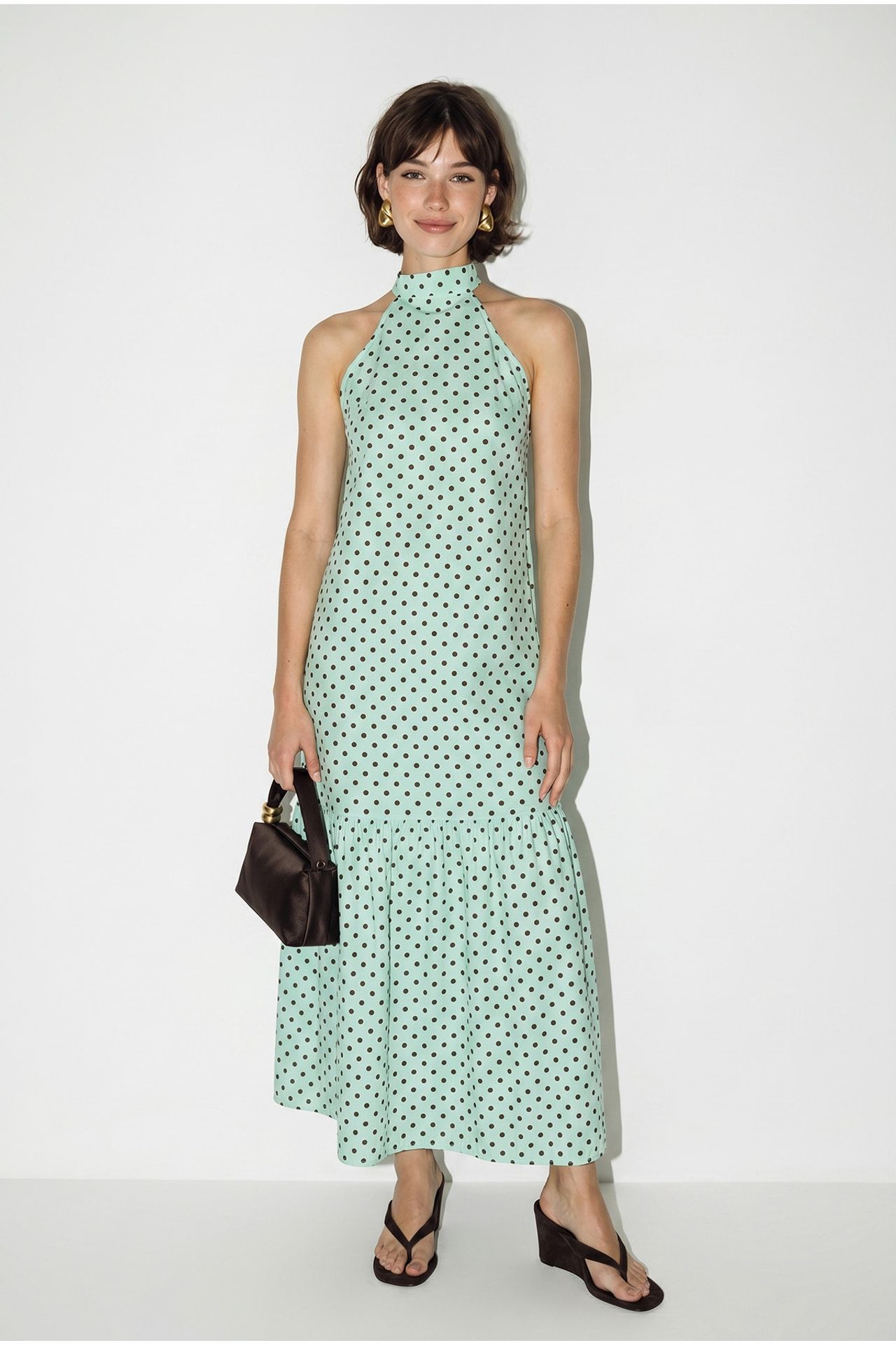 LUCCI Halter Polka Dot A-Line Maxi Dress 1