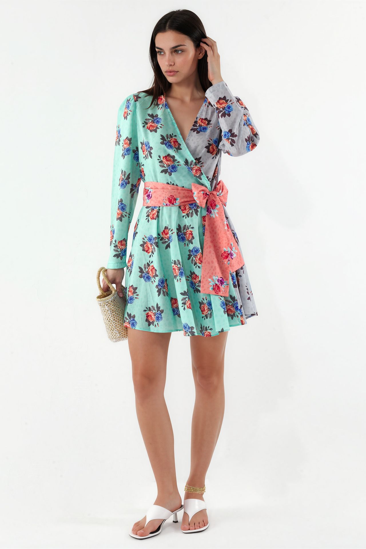 MSN Floral Chiffon Wrap Mini Dress 4