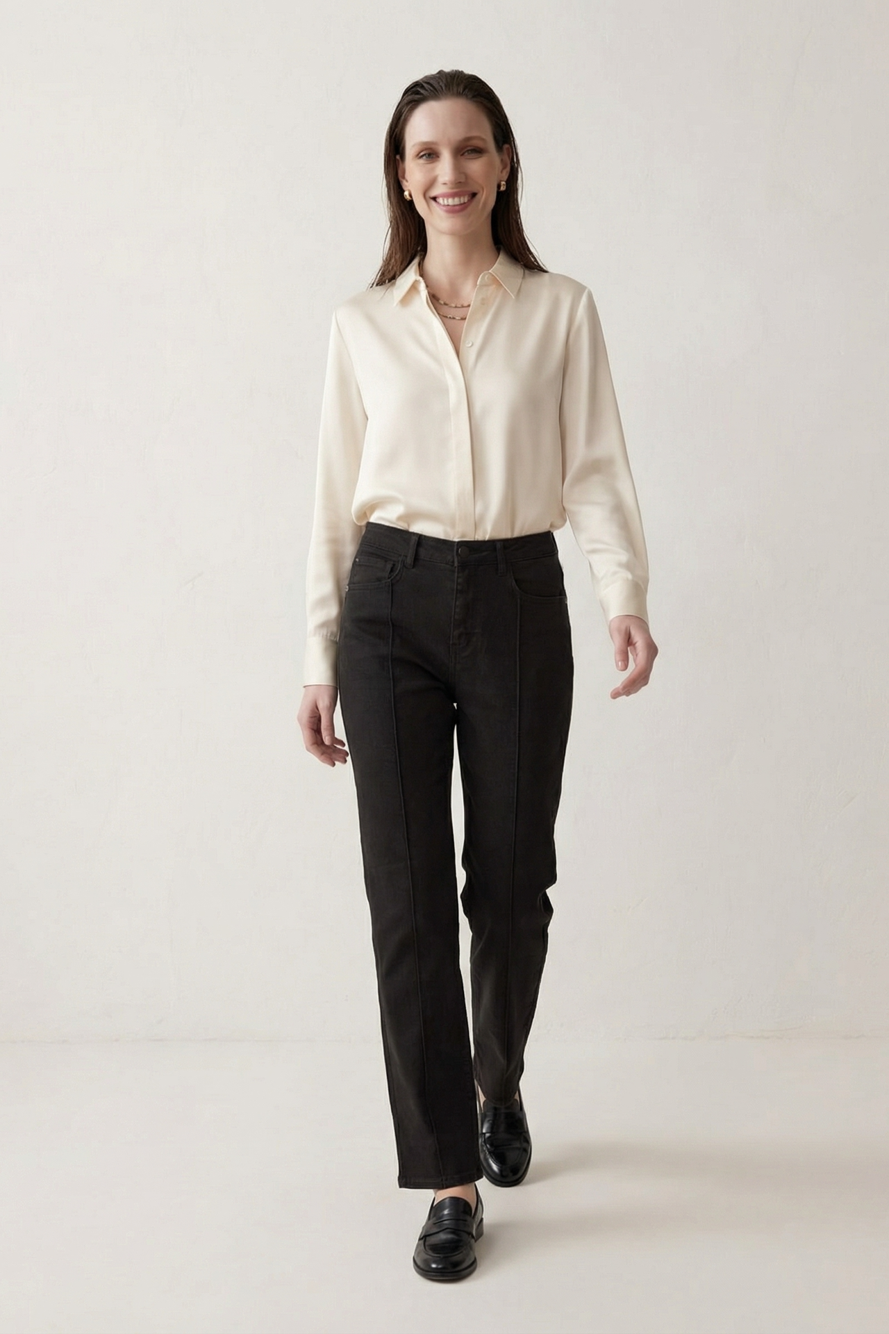 MY FASHION High Waist Straight Leg Denim Pants with Pockets 2
