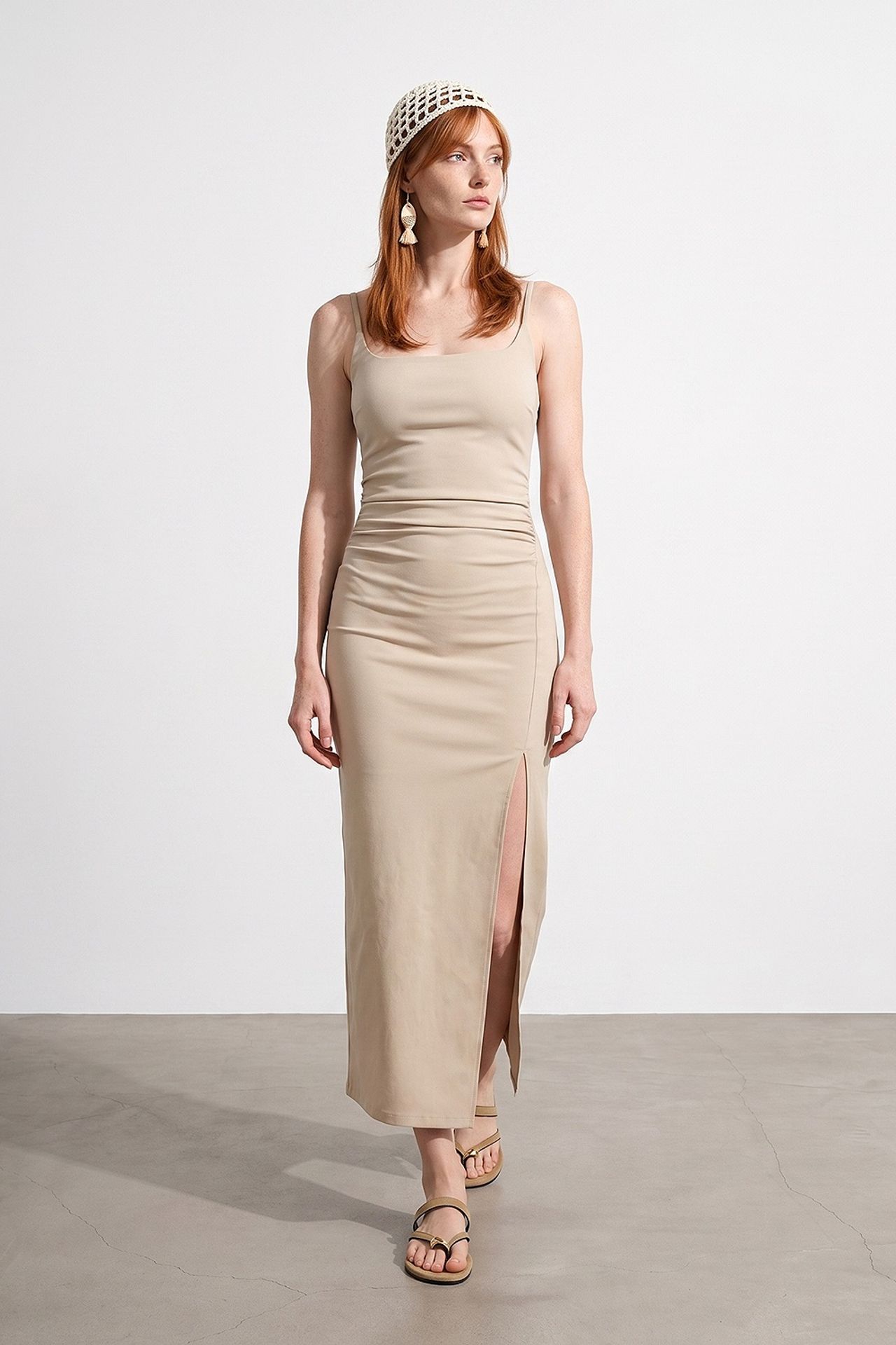 DILVIN Kadın Kolsuz Bodycon Midi Elbise 5