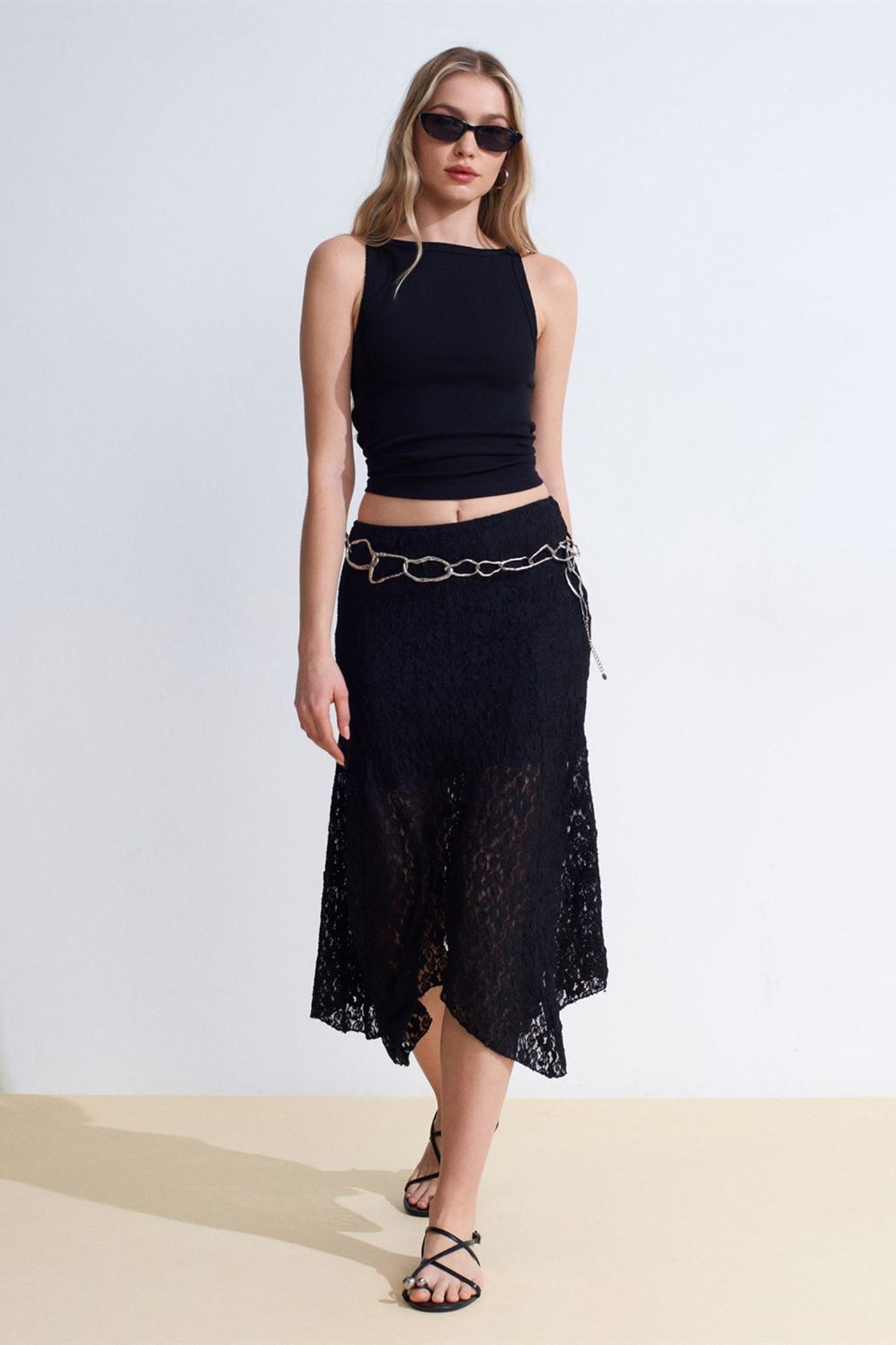 DILVIN High-Waist Lace A-Line Midi Skirt 1