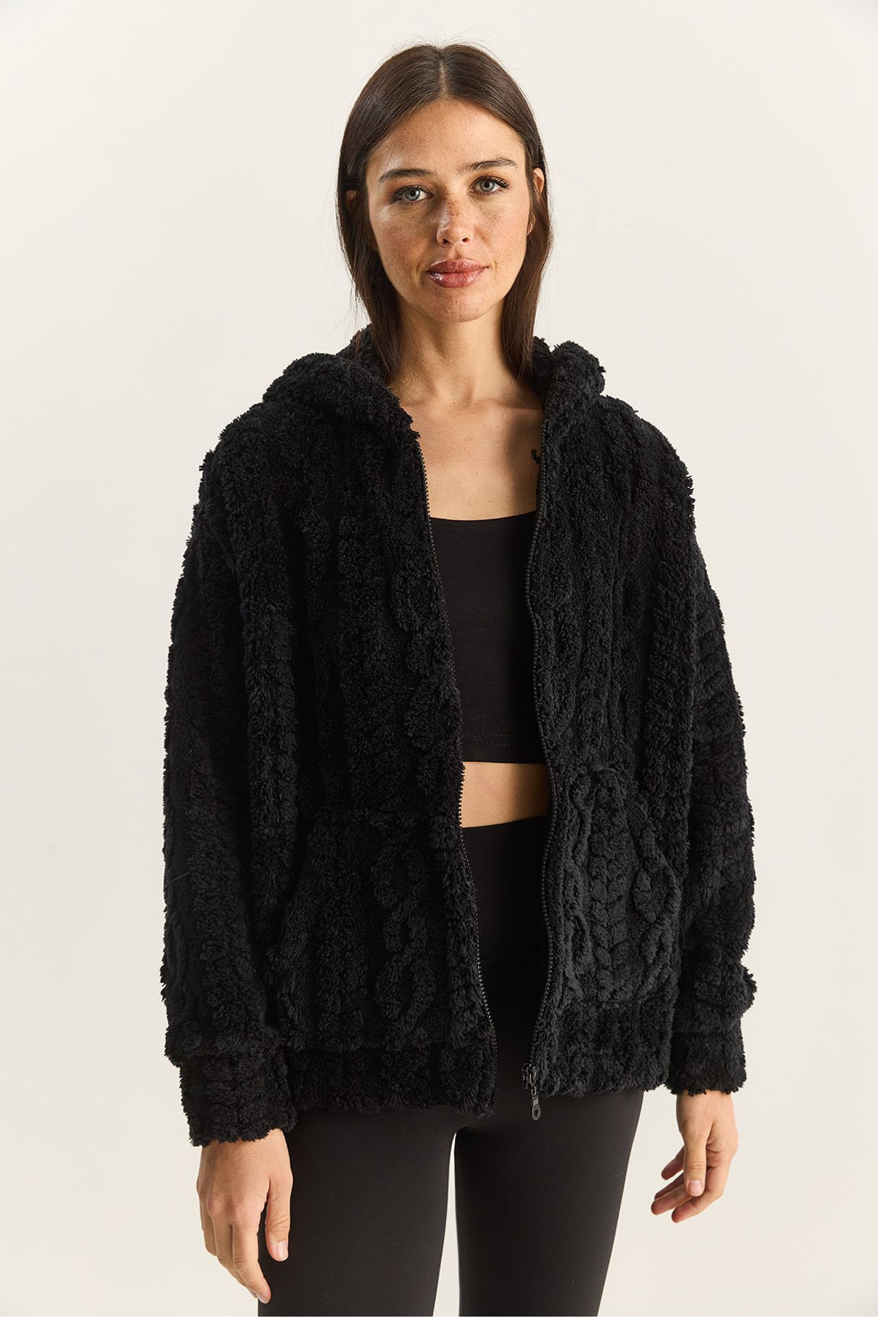 LUCCI Hooded Textured Knitted Cardigan with Zipper 2