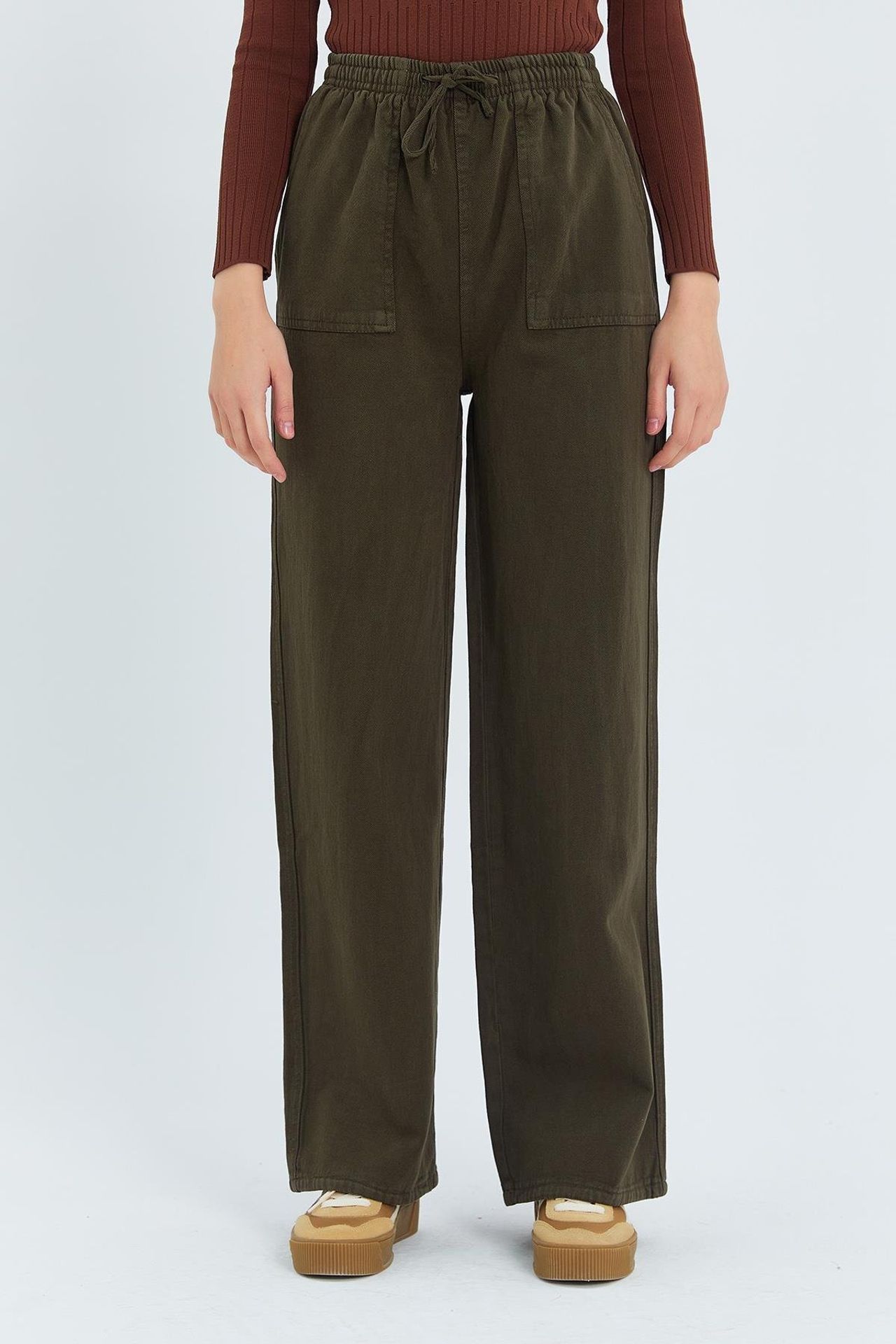 Mixray Elastic Waist Straight Leg Cotton Pants 4
