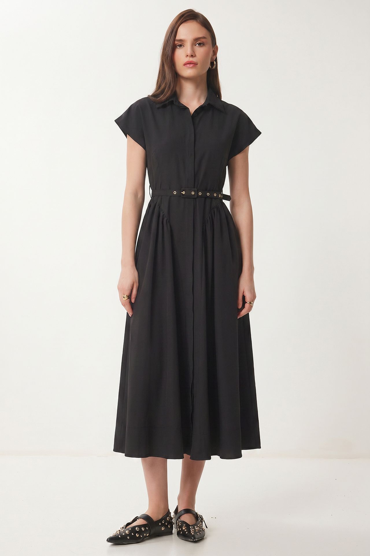ISTANBUL Belted Poplin Shirt Midi Dress 1