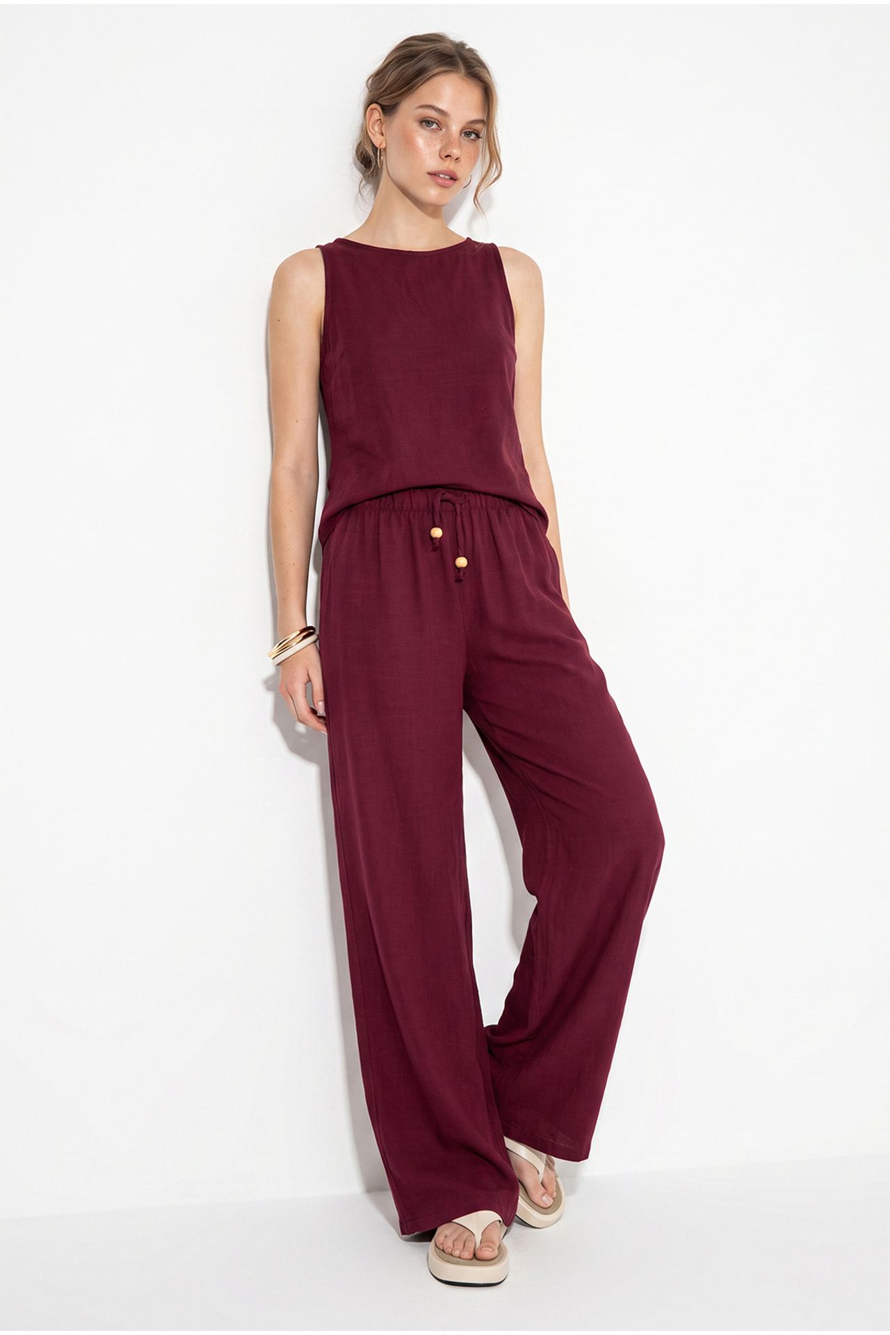 LUCCI High Waist Sleeveless Linen Blended Two-Piece Set 1