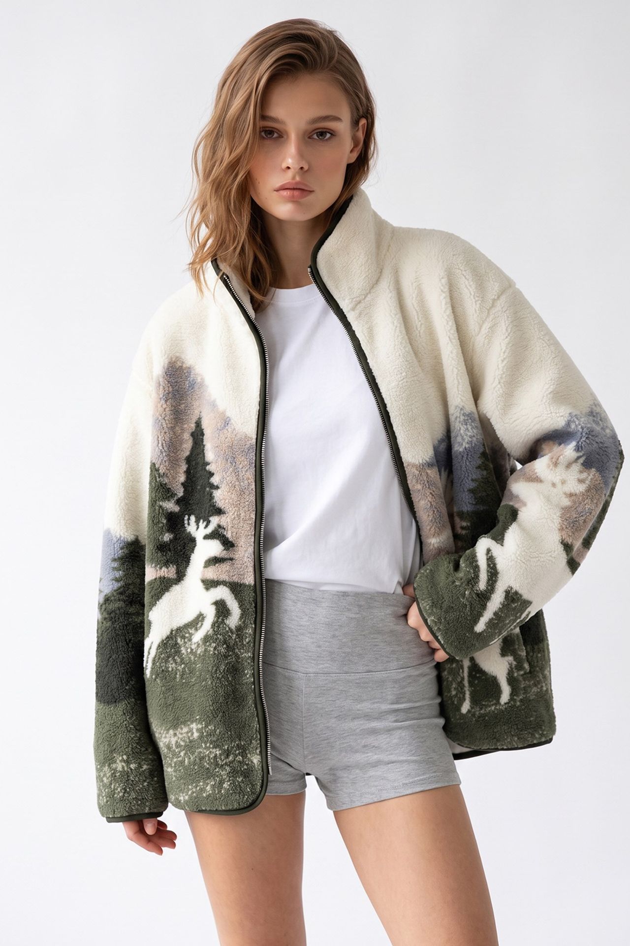 MIXRAY Kadın Geometrik Fermuarlı Yaka Sweatshirt 3