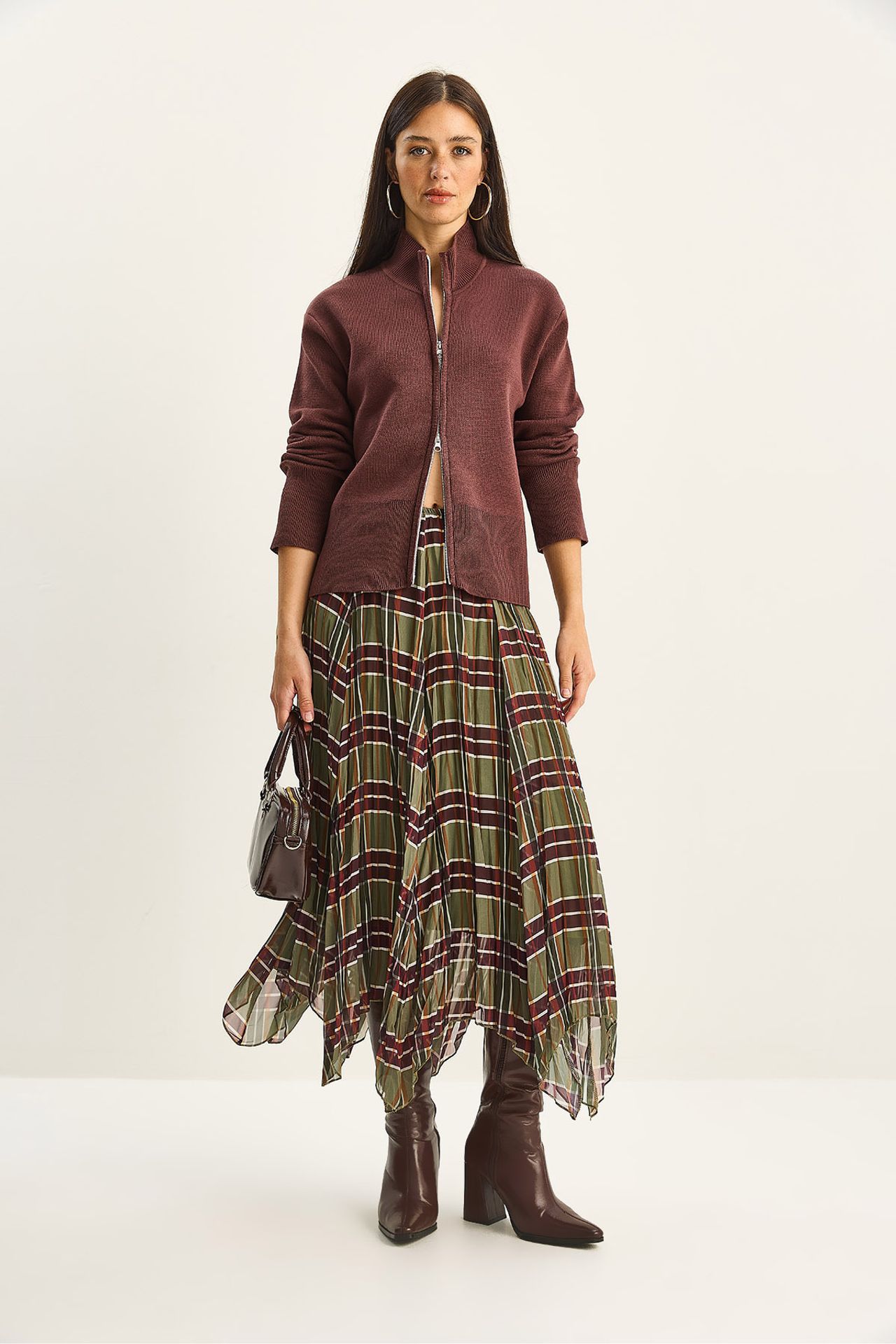 LUCCI Lined Checkered Midi Skirt 2