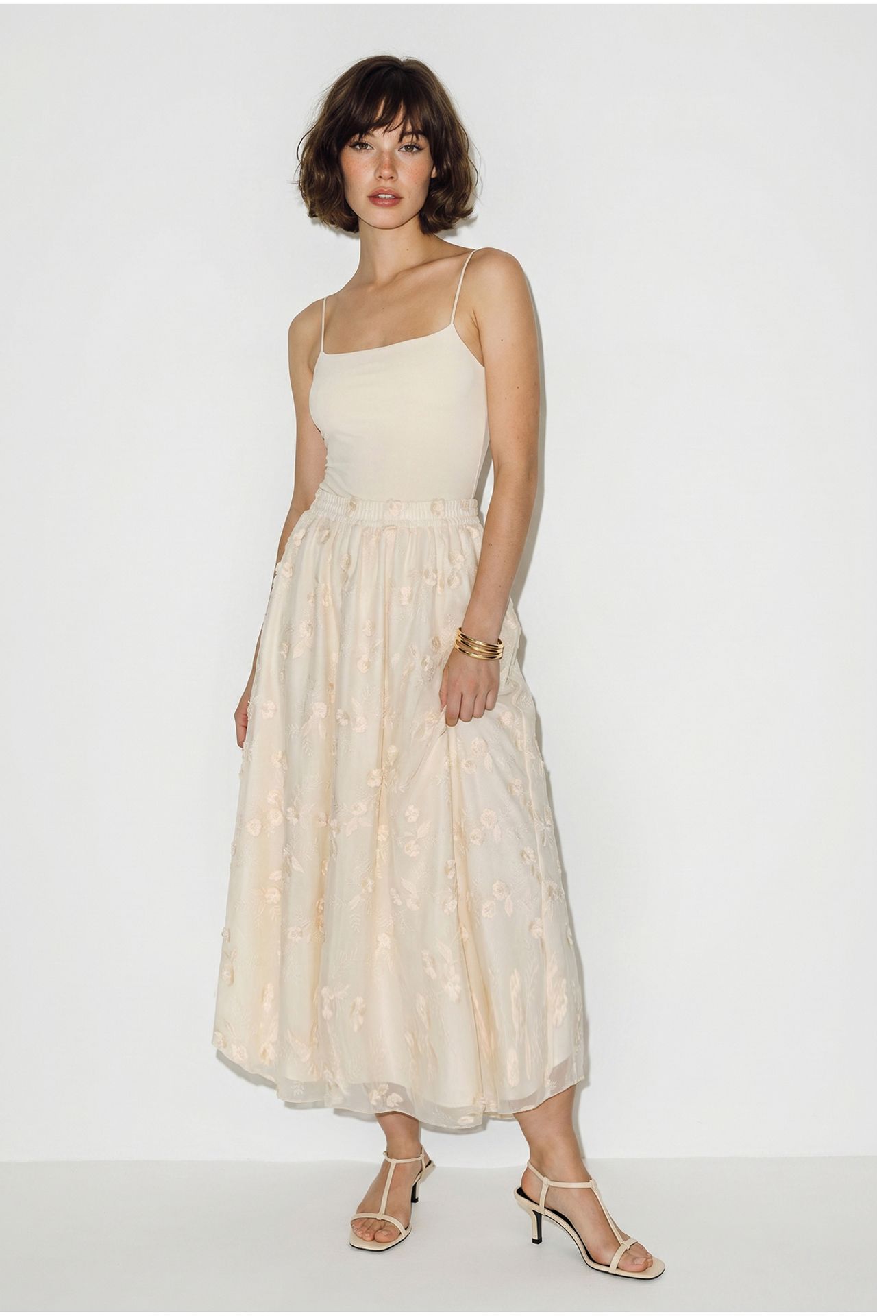 LUCCI Embroidered High-Waist Midi A-Line Skirt 2