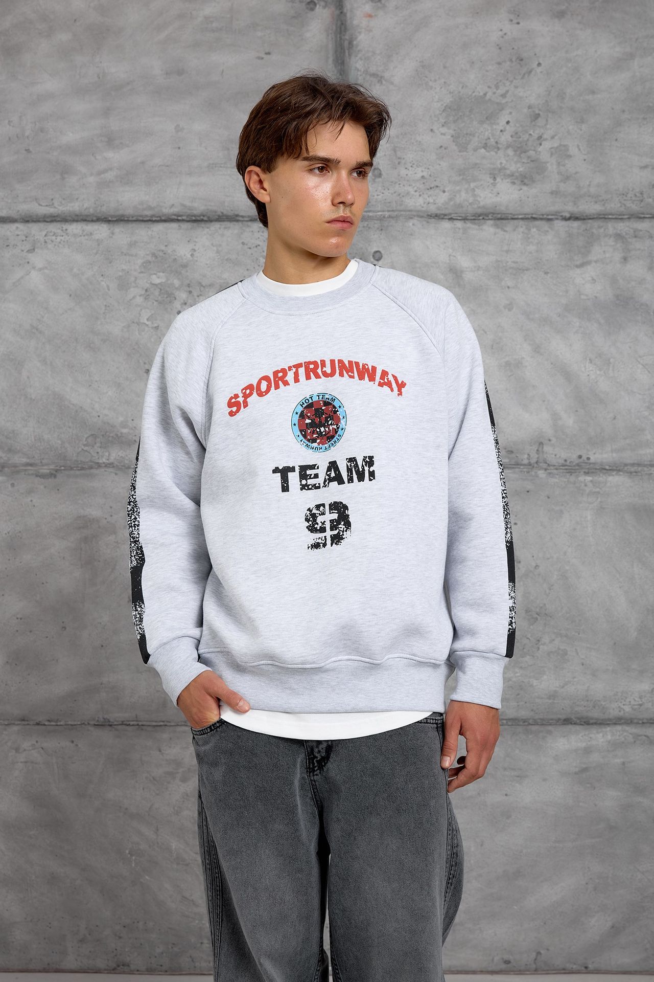NOMARC Baskılı Çizgili Bisiklet Yaka Sweatshirt 5