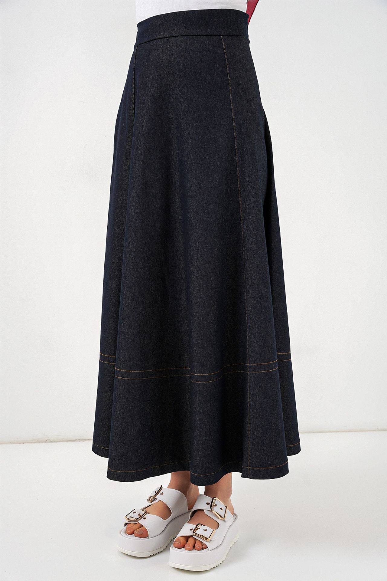 BDART High Waist Denim A-Line Maxi Skirt with Pockets