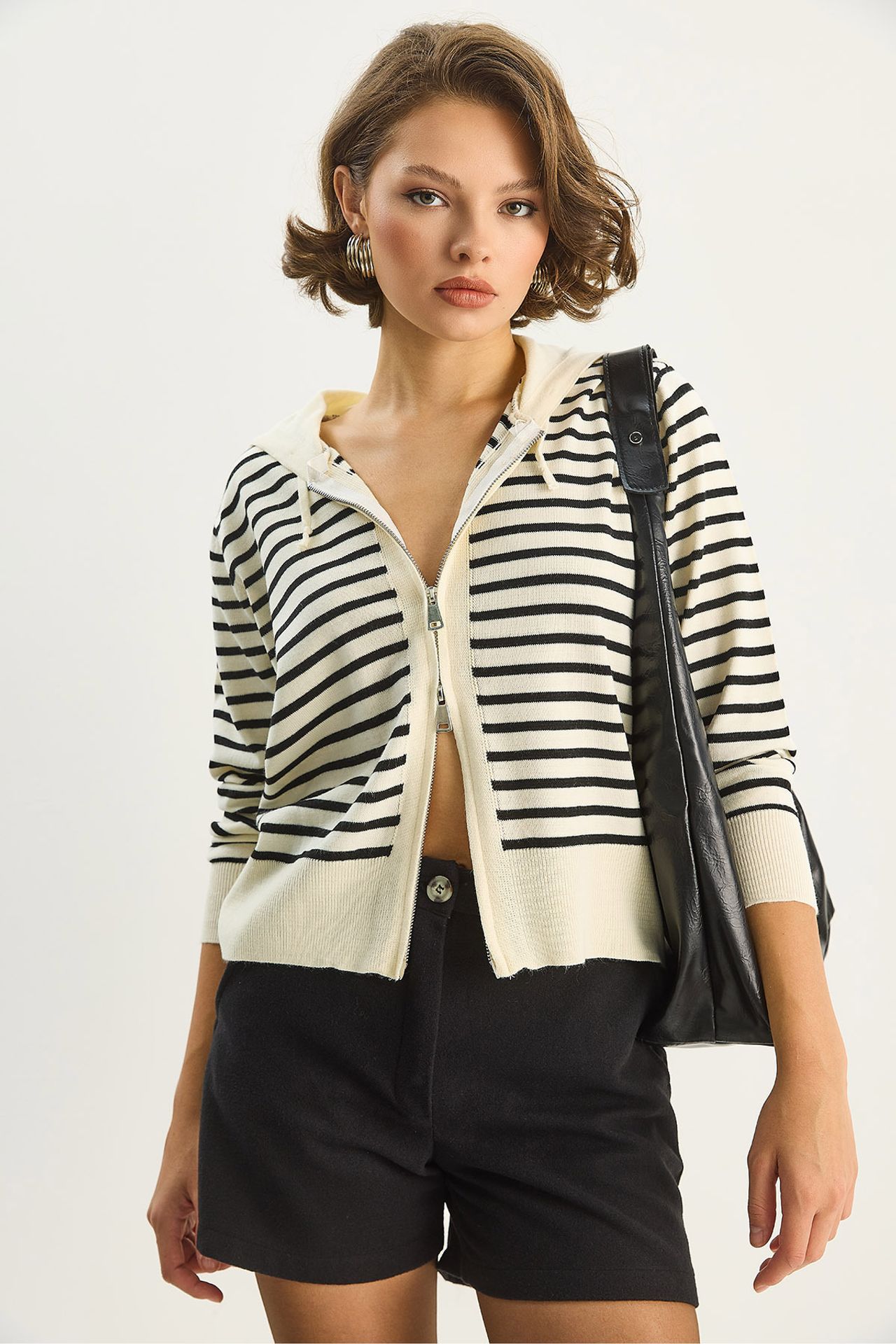 LUCCI Striped Hooded Zipper Cardigan 2