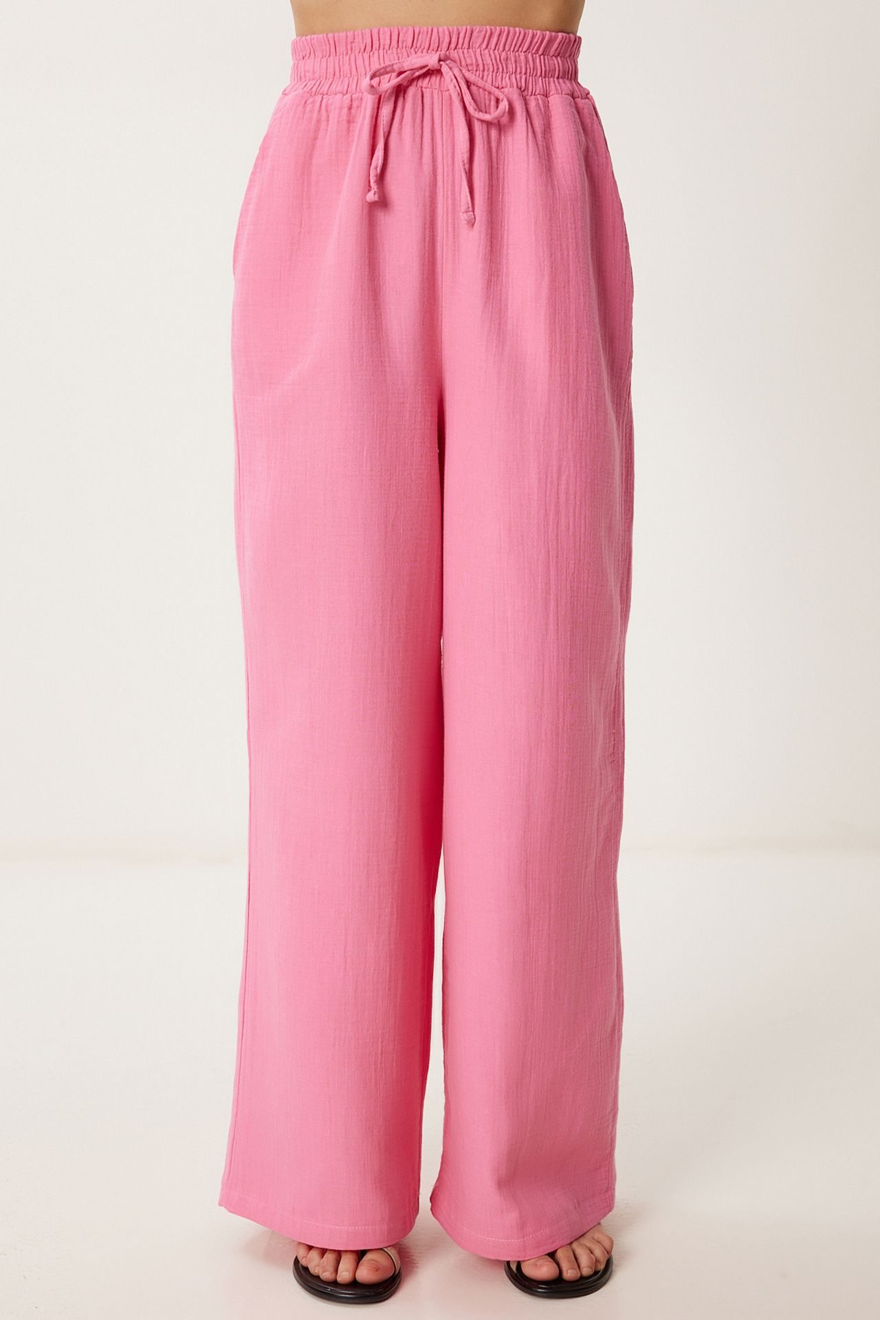 ISTANBUL Wide Leg Drawstring Waist Pants with Binding Detail 3