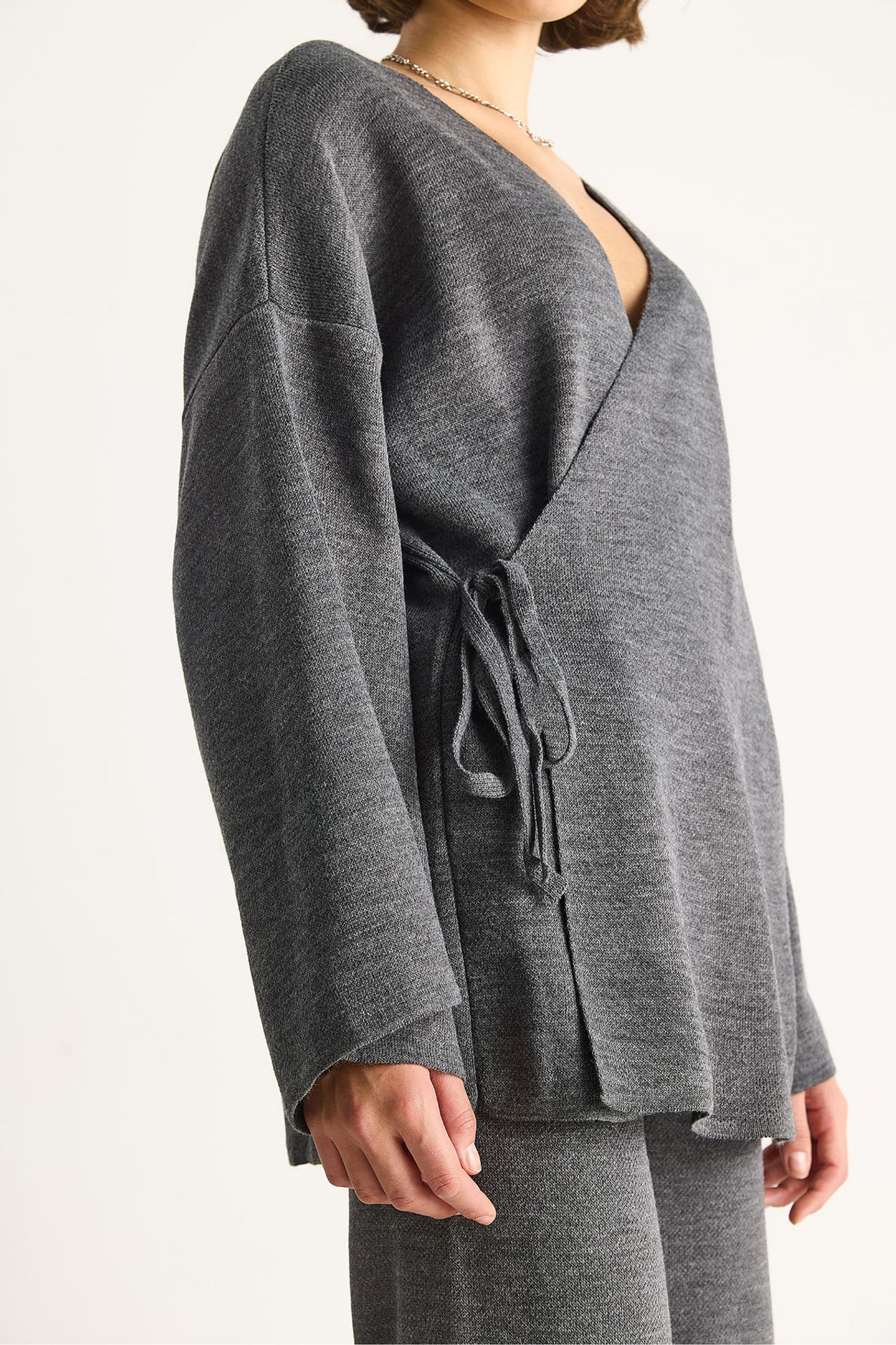 LUCCI Double Breasted Tie Blouse and Wide Leg Pants Set