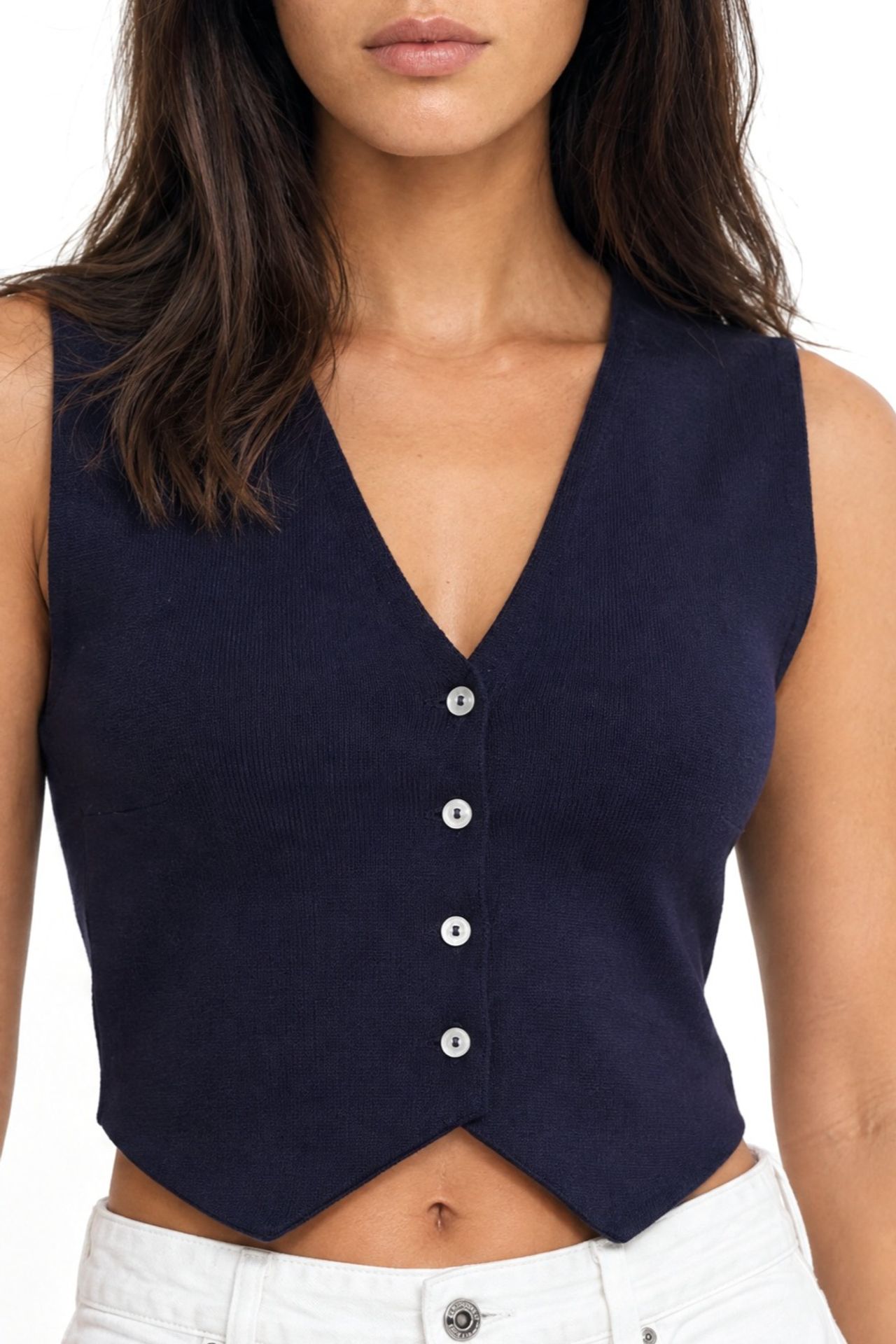 Mixray V-Neck Buttoned Crop Vest 4