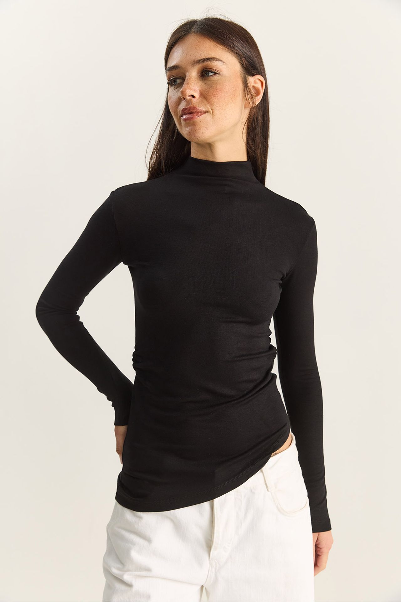 LUCCI Fitted Turtleneck Long Sleeve Blouse with Ruffle Detail 5