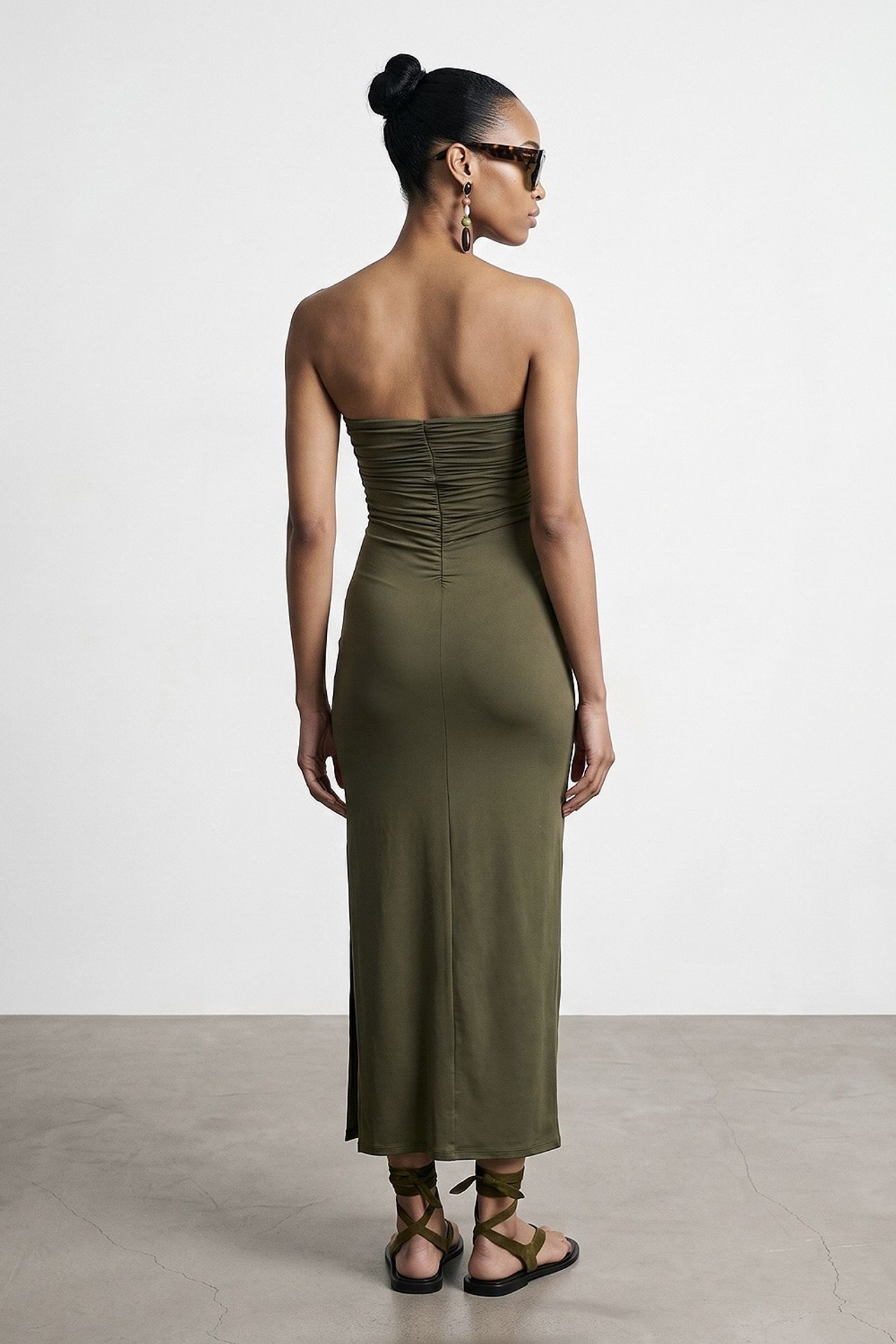 DILVIN Askısız Yırtmaçlı Bodycon Maxi Elbise 2