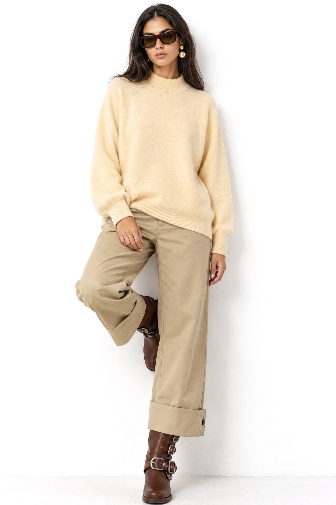 MIXRAY Oversized Ribbed Half Turtleneck Sweater 3
