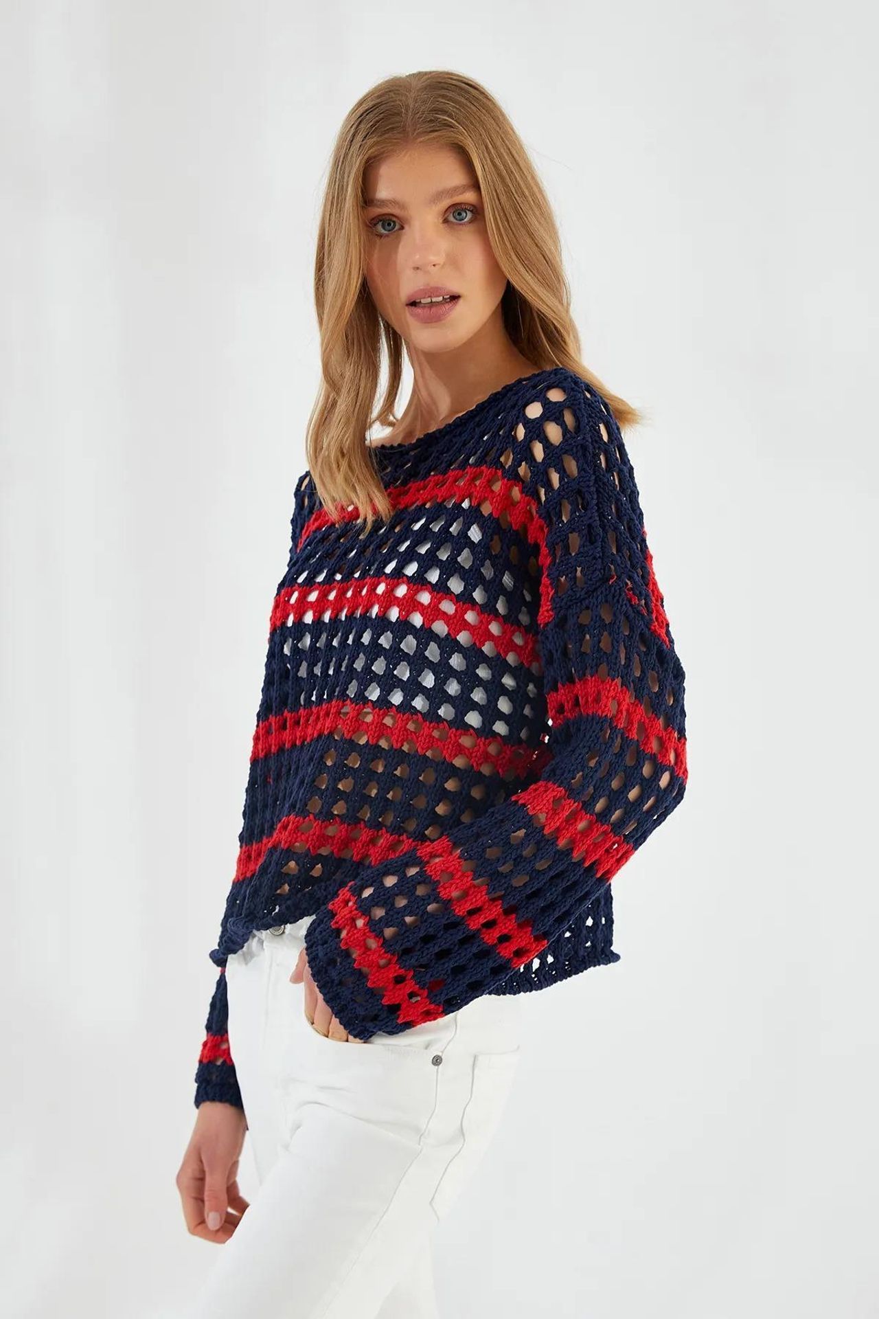 Mixray Thick Textured Striped Oversize Knit Sweater 2