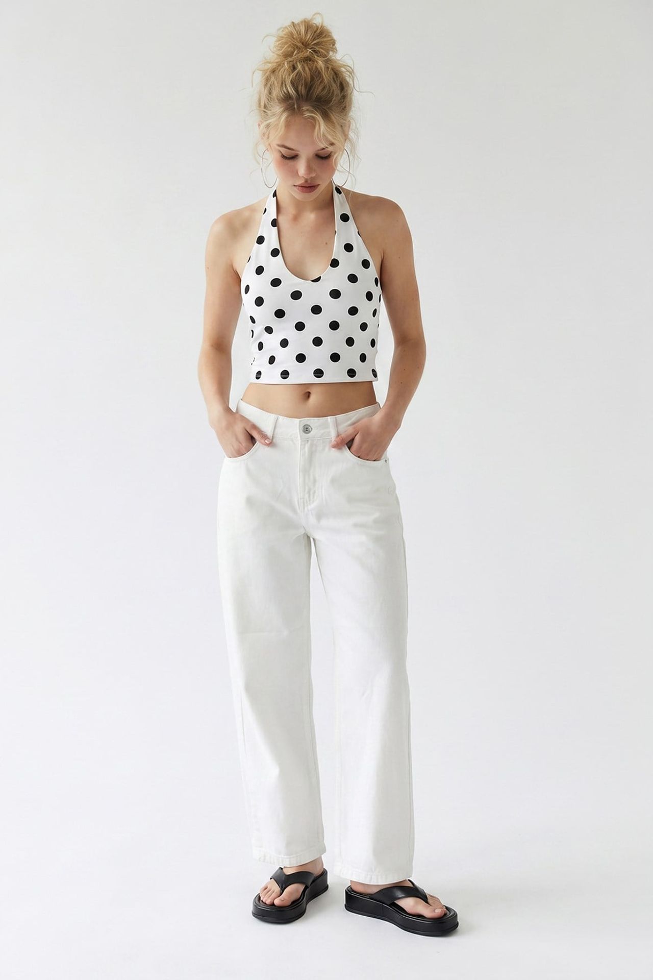 MIXRAY High-Waist Wide-Leg Cotton Jeans 2