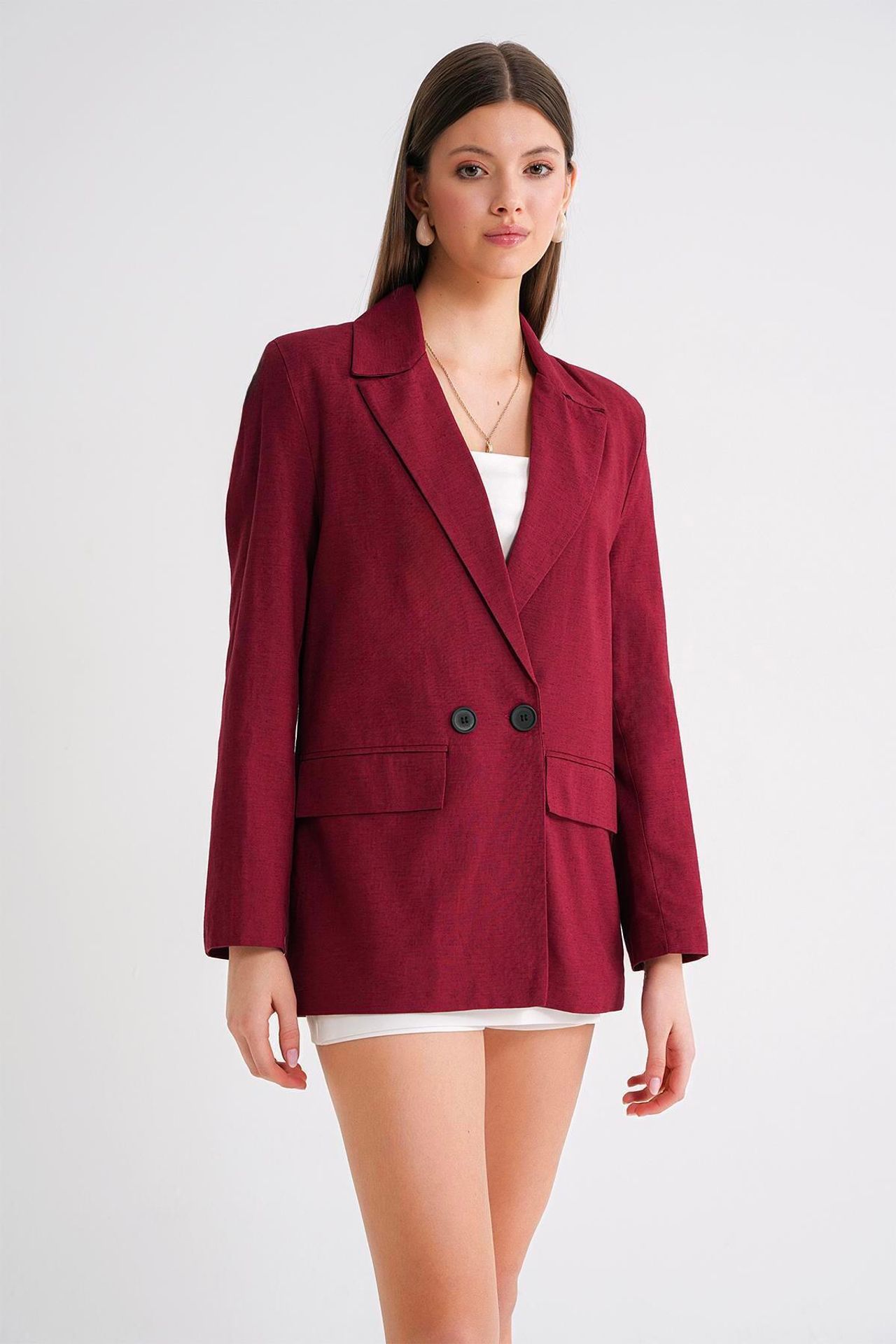 Mixray Linen Blend Buttoned Blazer Jacket 5
