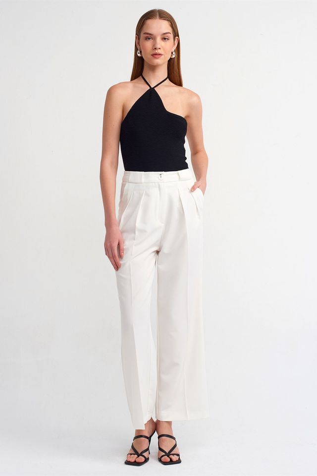 DILVIN Women's High-Waist Wide-Leg Crepe Trousers