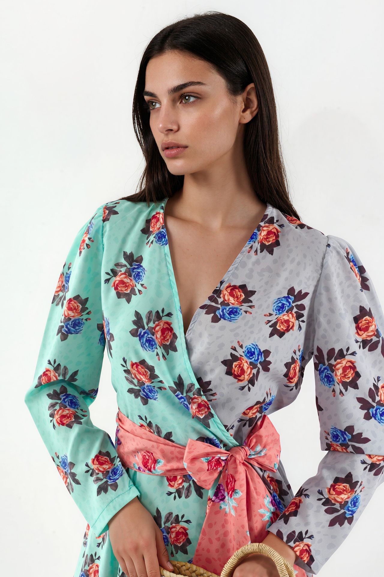 MSN Floral Chiffon Wrap Mini Dress 1