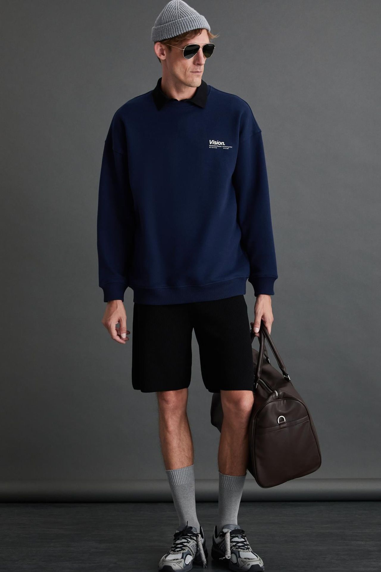 GRIMELANGE Baskılı Geniş Kalıp Bisiklet Yaka Sweatshirt 2