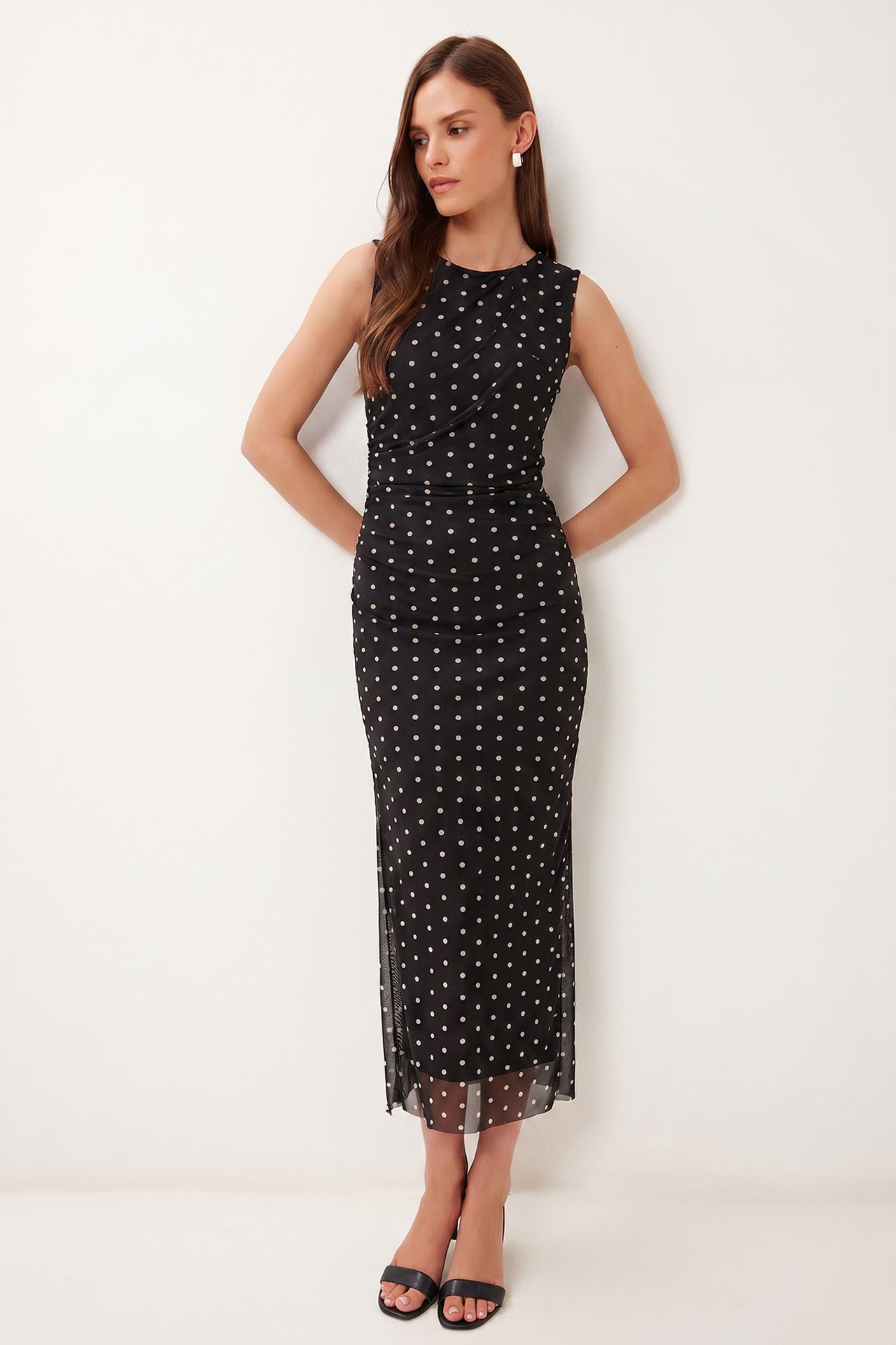ISTANBUL Polka Dot Tulle Bodycon Midi Dress 2