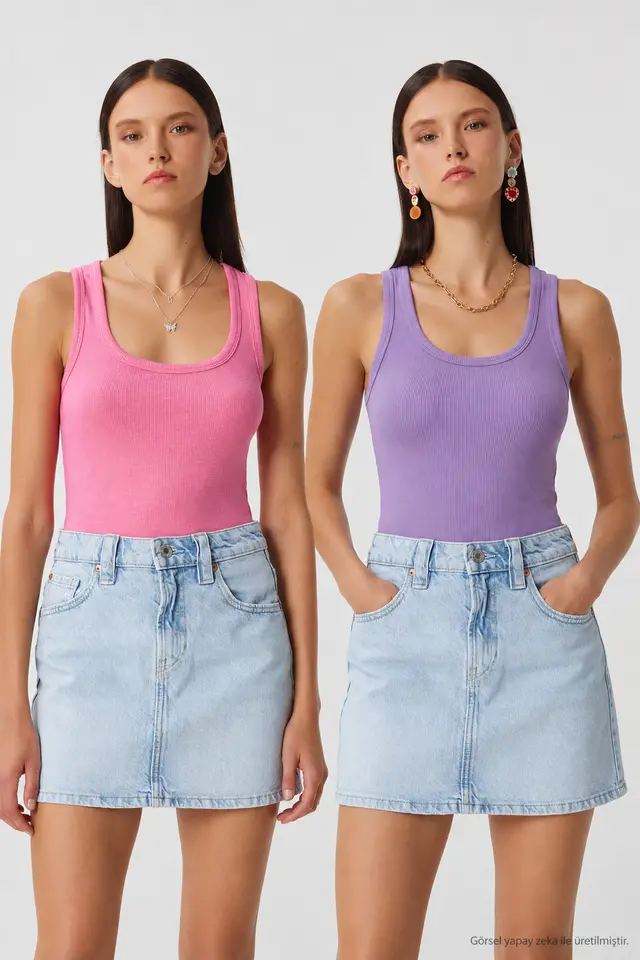 ISTANBUL Fitted U Collar Knitted 2- Pack Tank Top
