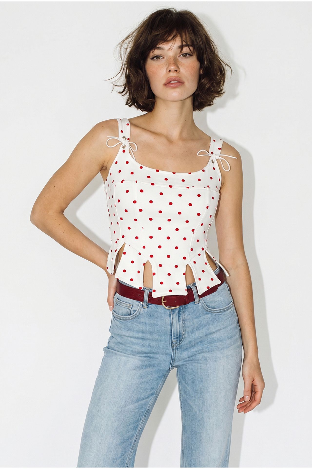 LUCCI Women's Cropped Polka Dot Corset Top 3