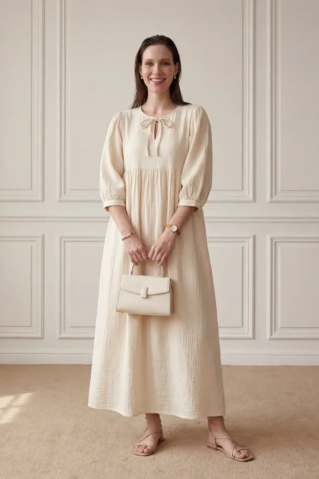 MY FASHION Tie Detail Loose Fit Maxi Dress