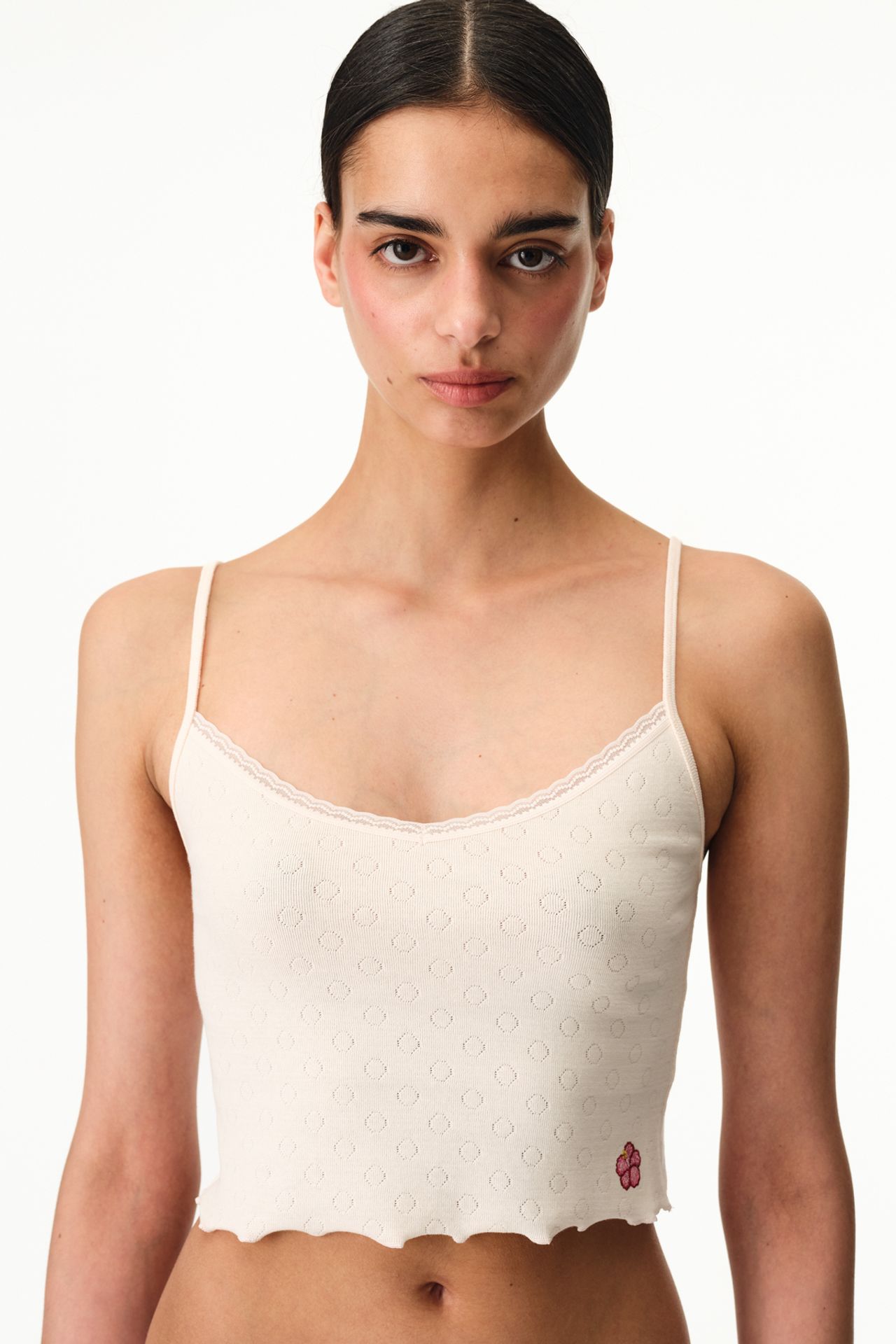 PENTI Pointel Crop Floral Tank Top 1