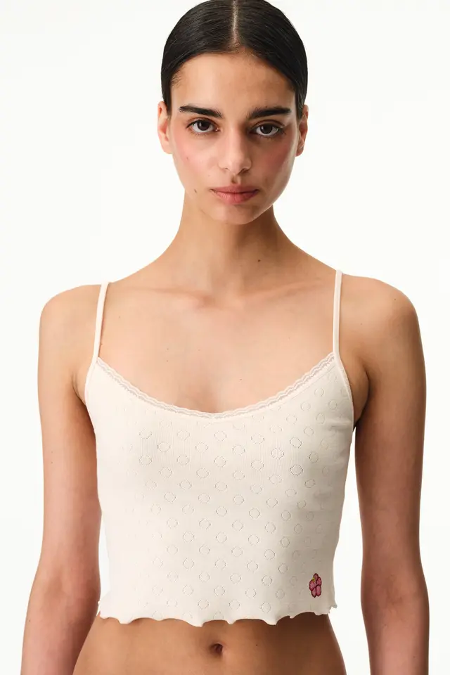 PENTI Pointel Crop Floral Tank Top