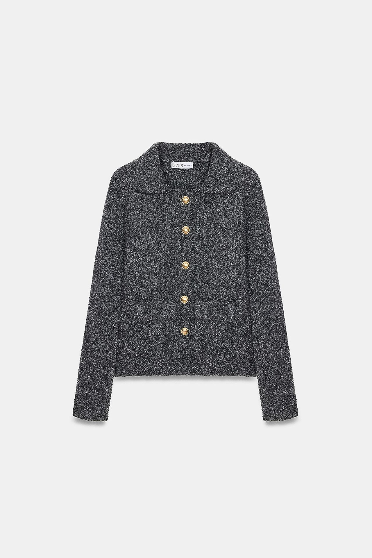 DILVIN Women's Textured Polo Collar Cardigan 6