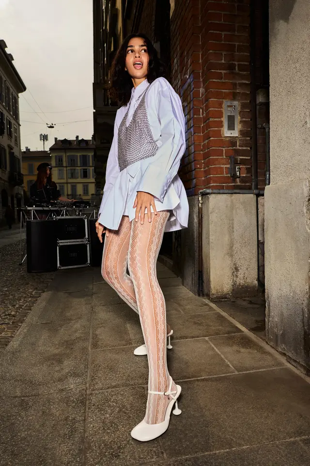 PENTI Amelia Geometric Pattern Mesh Tights