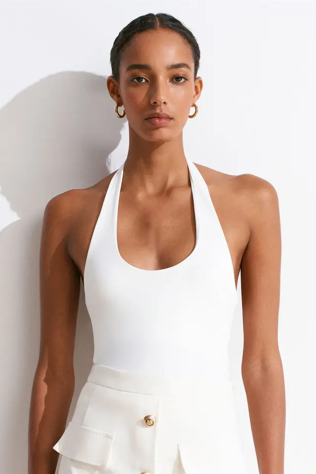DILVIN Women's Slim Fit Halter Neck Cut-Out Top