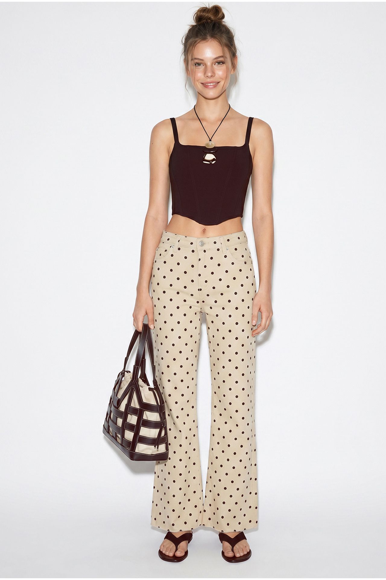 LUCCI Women’s Mid-Waist Polka Dot Flare Jeans 1