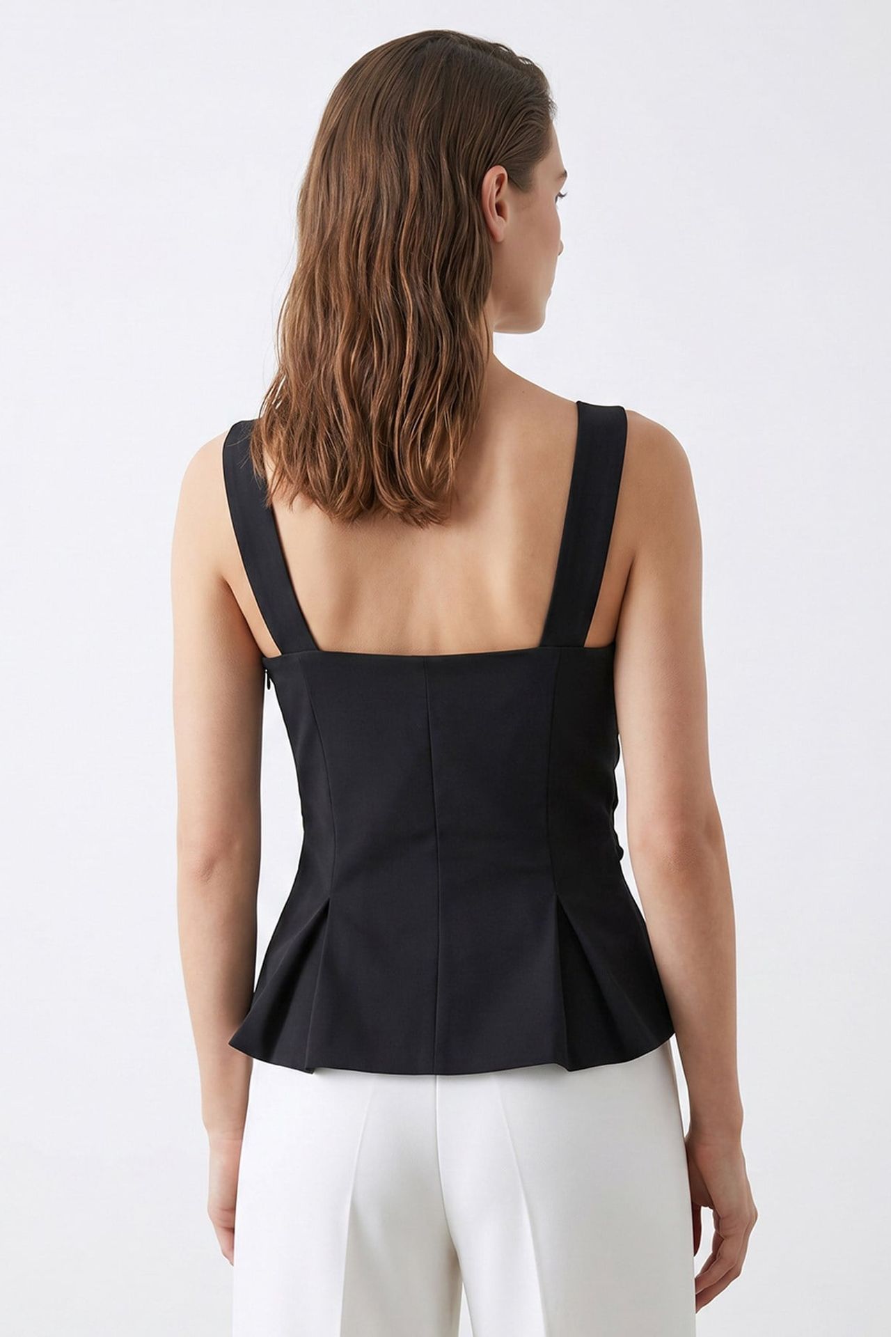 MIXRAY Kolsuz Kare Yaka Peplum Bluz 6