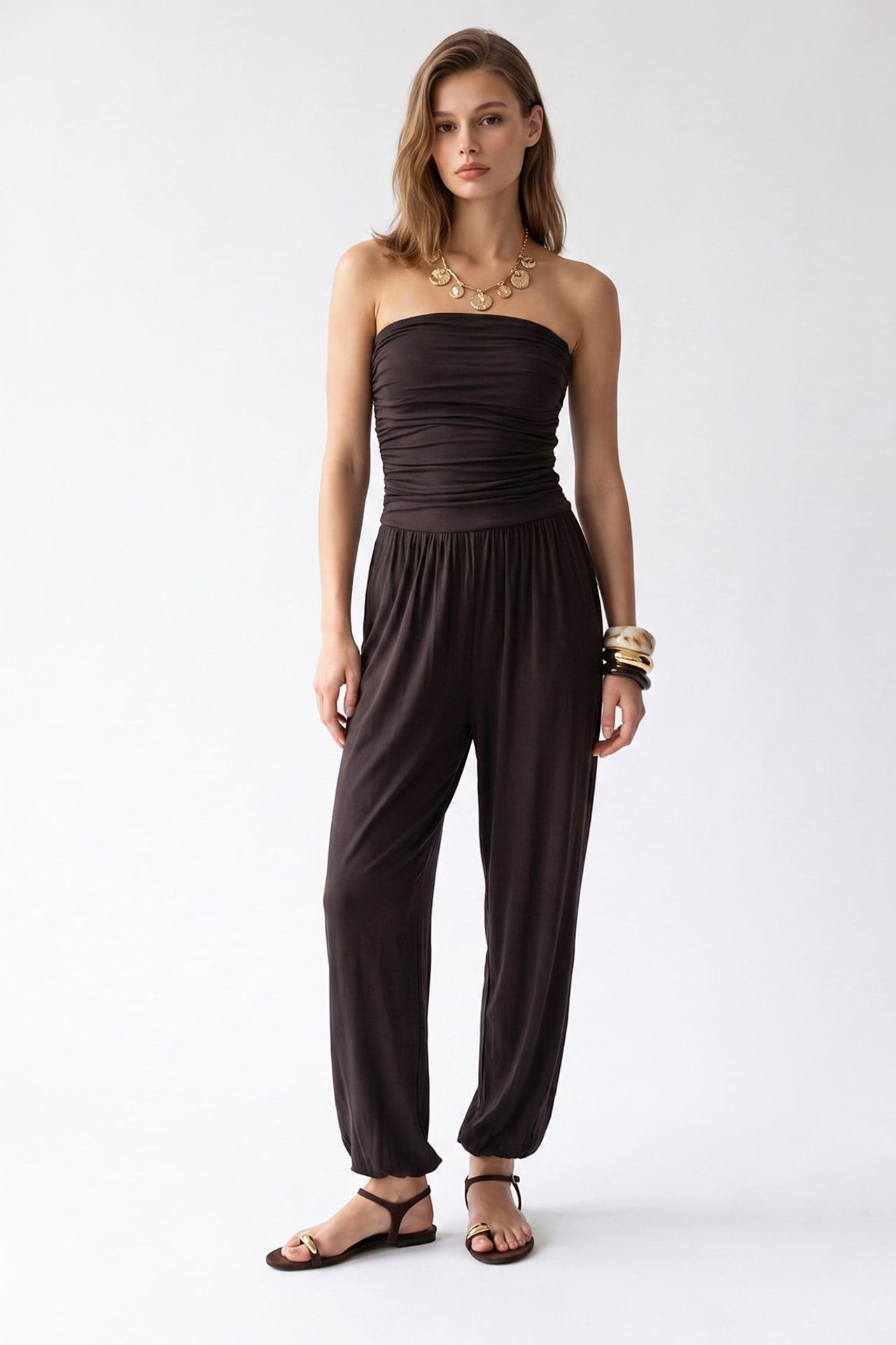MIXRAY Strapless Shirred Knit Jumpsuit 4
