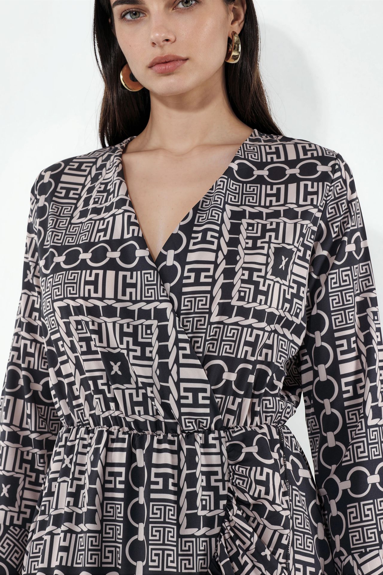 MSN Geometric Wrap Mini Dress With Tie Waist 4