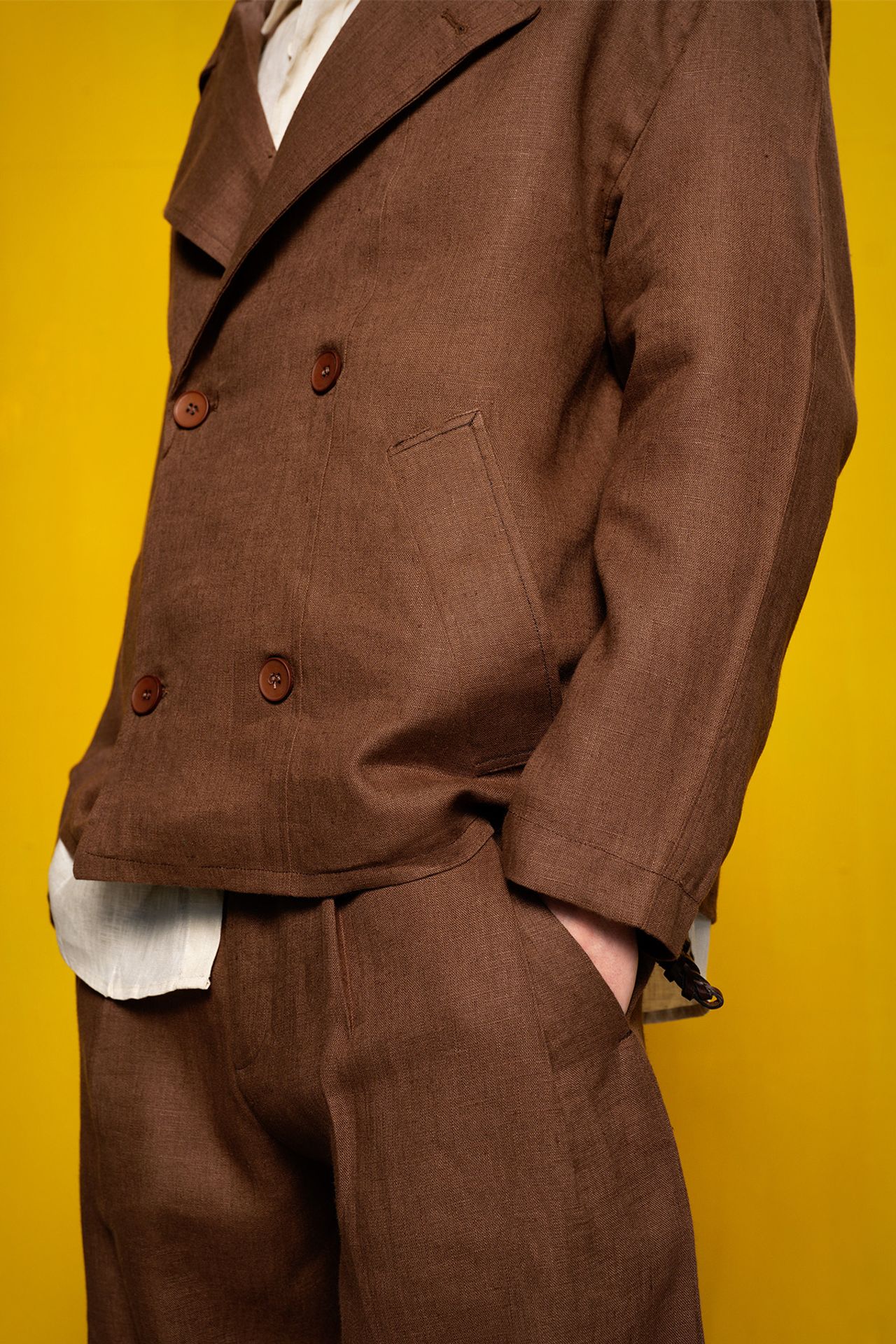 GIESTO Buttoned Linen Jacket with Jacket Collar 3