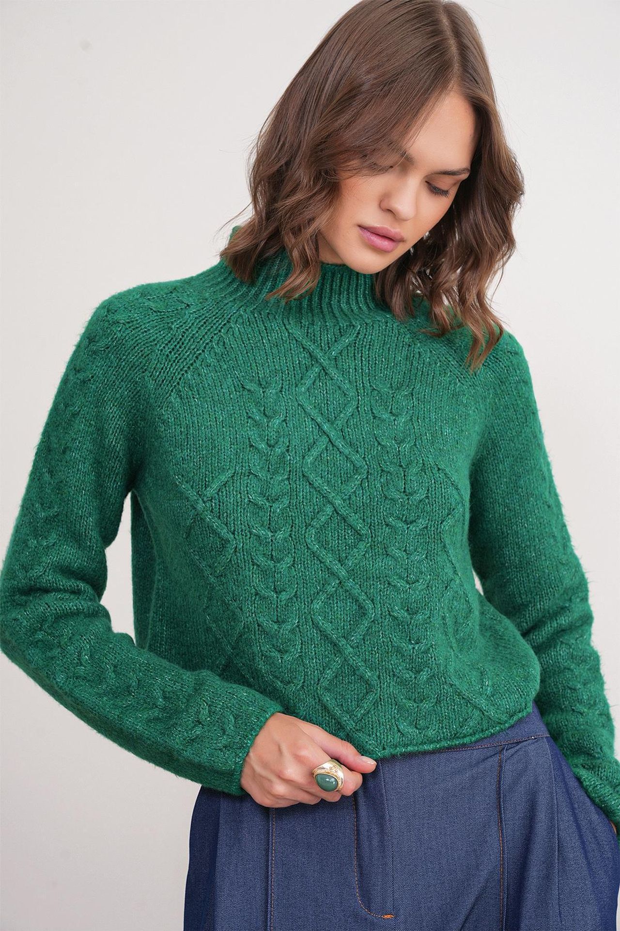 Mixray Argyle Half-Turtleneck Ribbed Knit Sweater 1