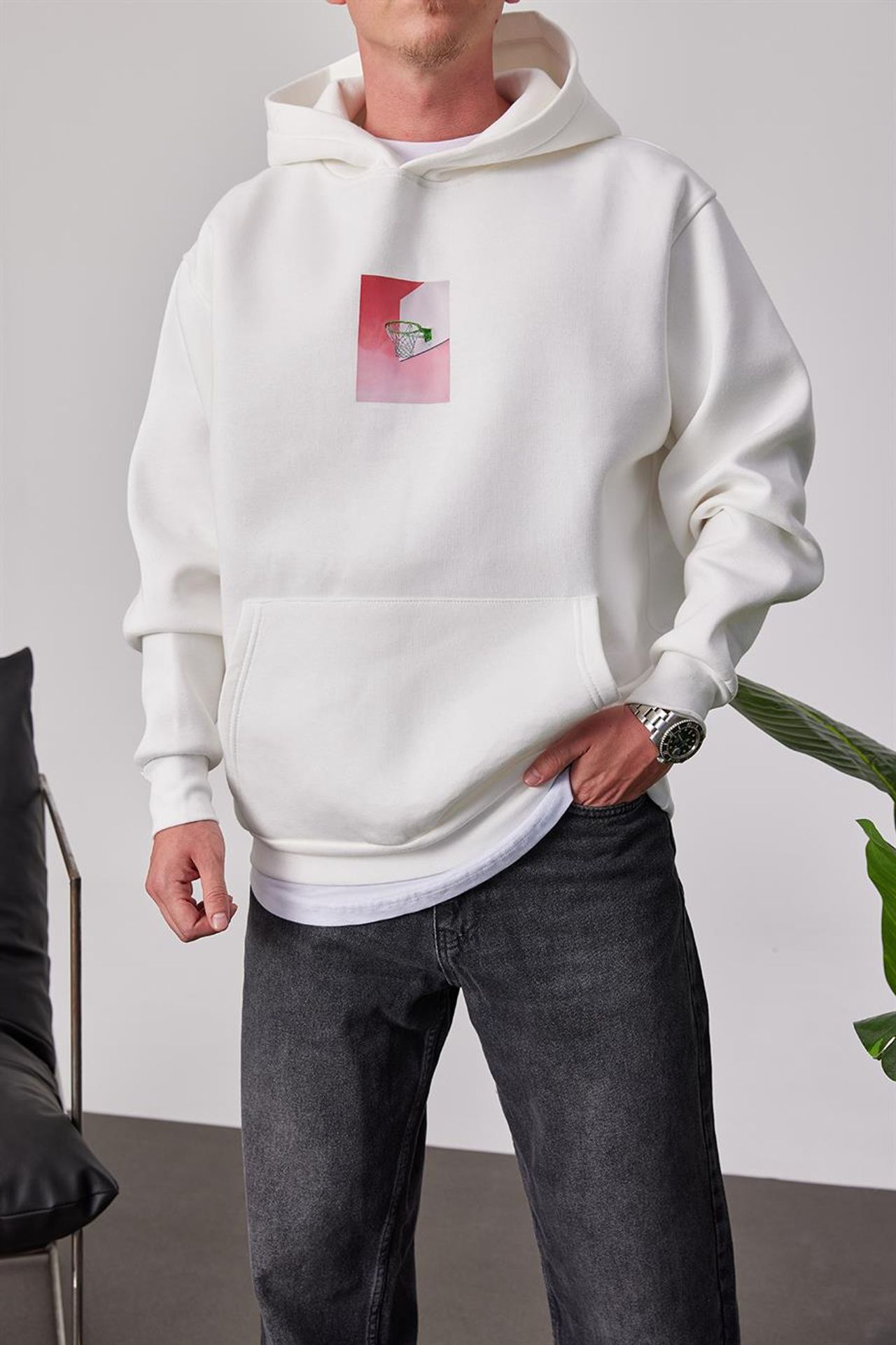 NOMARC Baskılı Kapüşonlu Cepli Hoodie 3