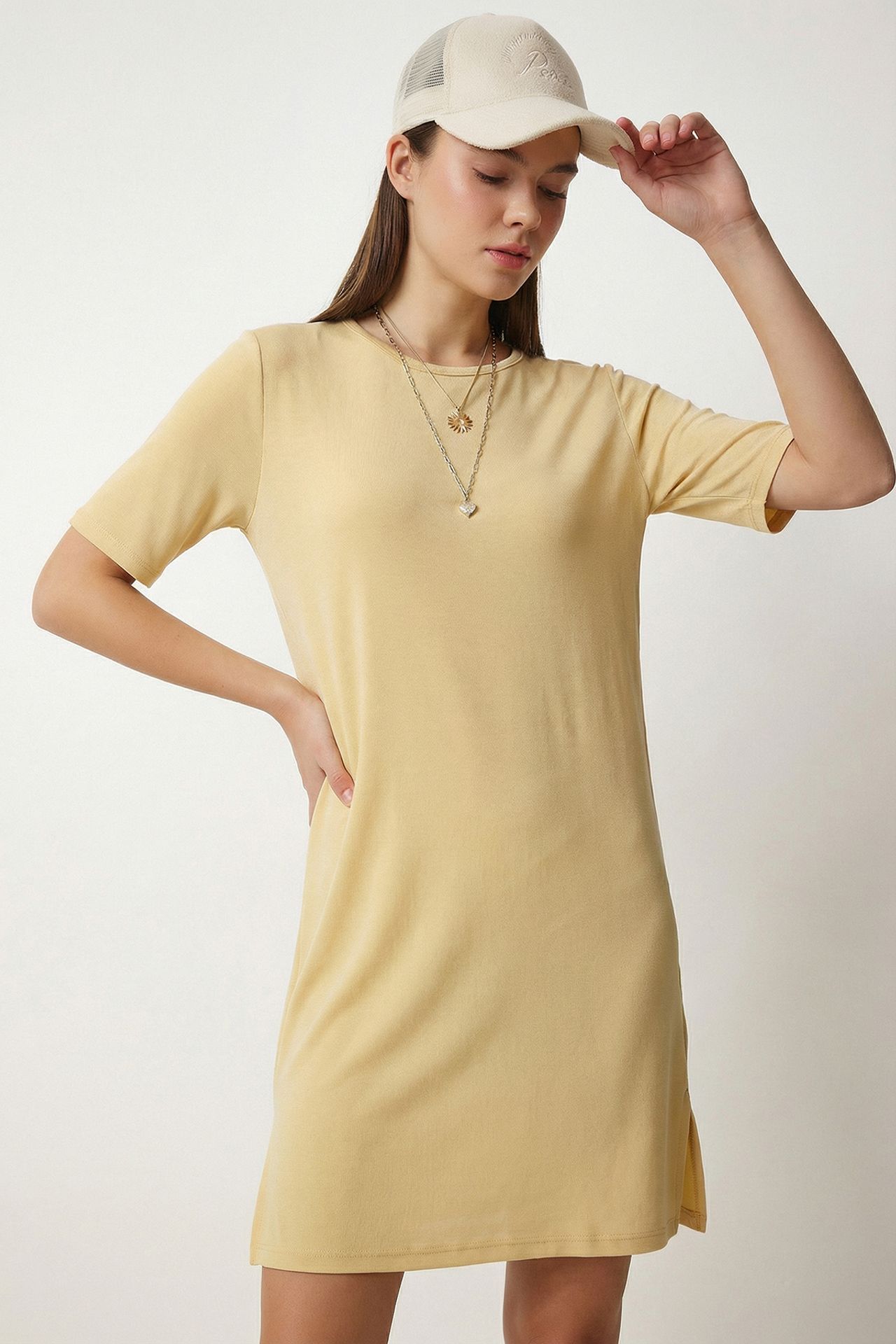 ISTANBUL Crew Neck Mini Dress with Slit 1